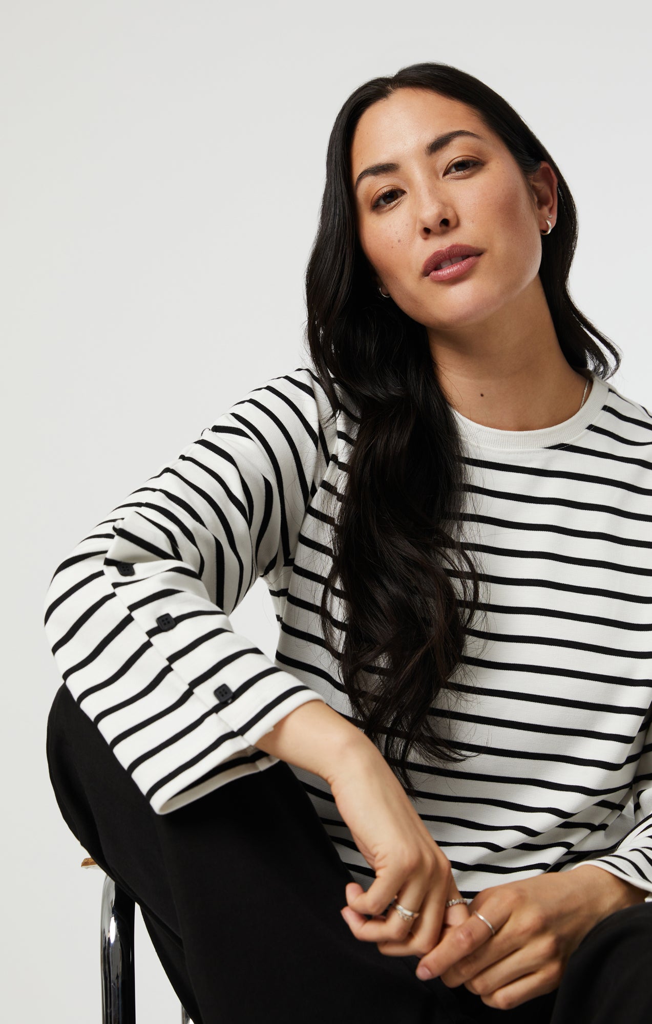 Mavi Women s Striped Long Sleeve Blouse In Black White Stripe