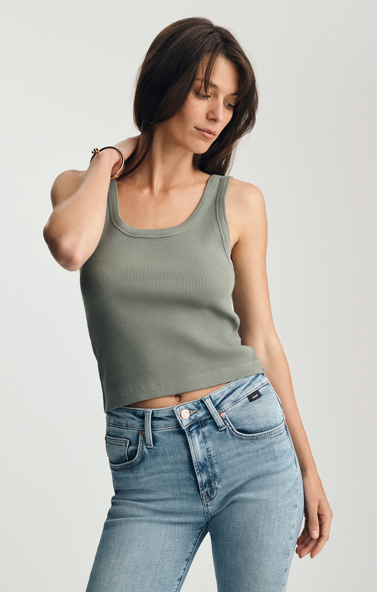 RIBBED SQUARE NECK TANK TOP IN SEA SPRAY - Mavi Jeans