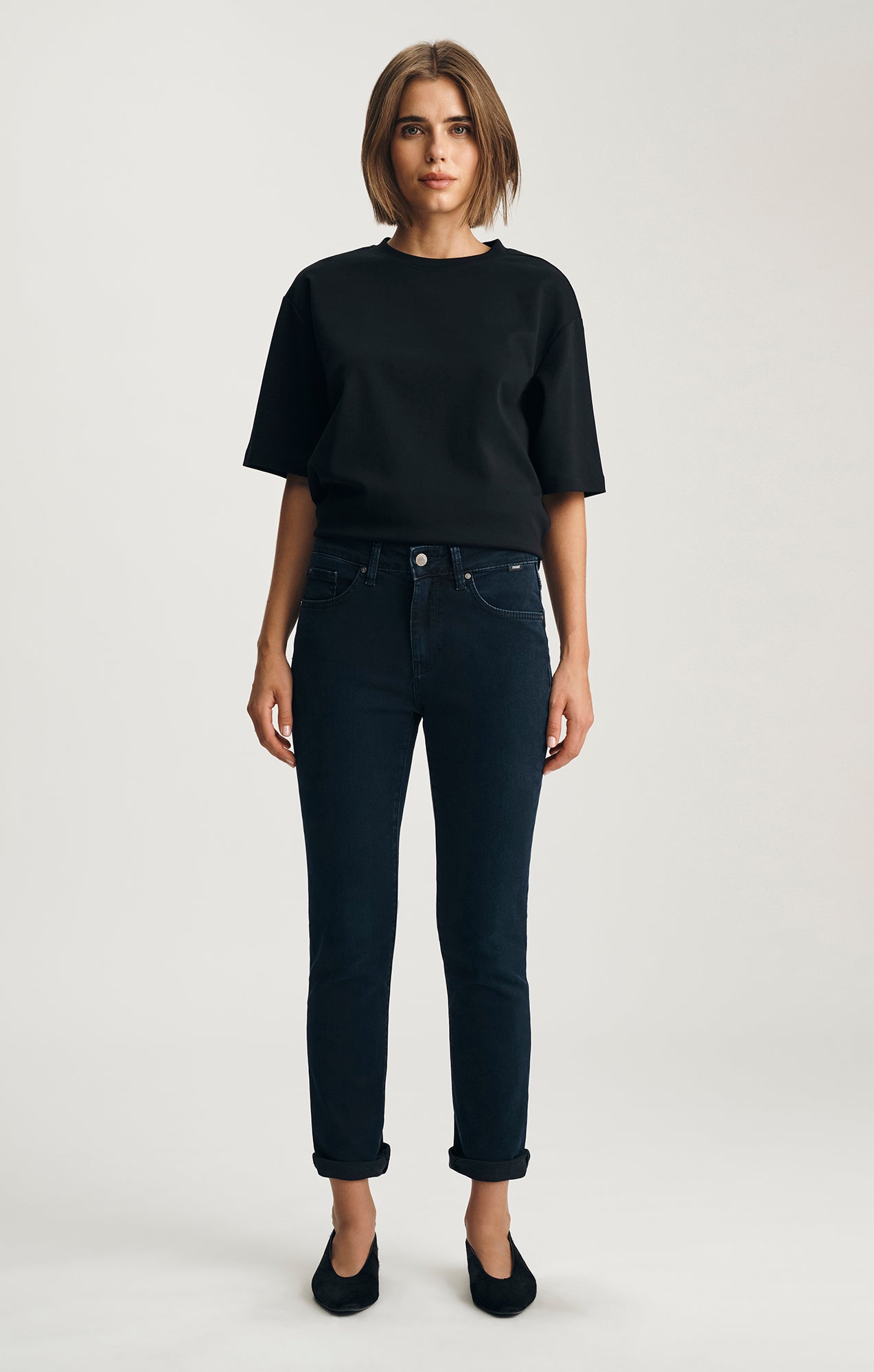 KATHLEEN SLIM BOYFRIEND IN INK FEATHER LUXE