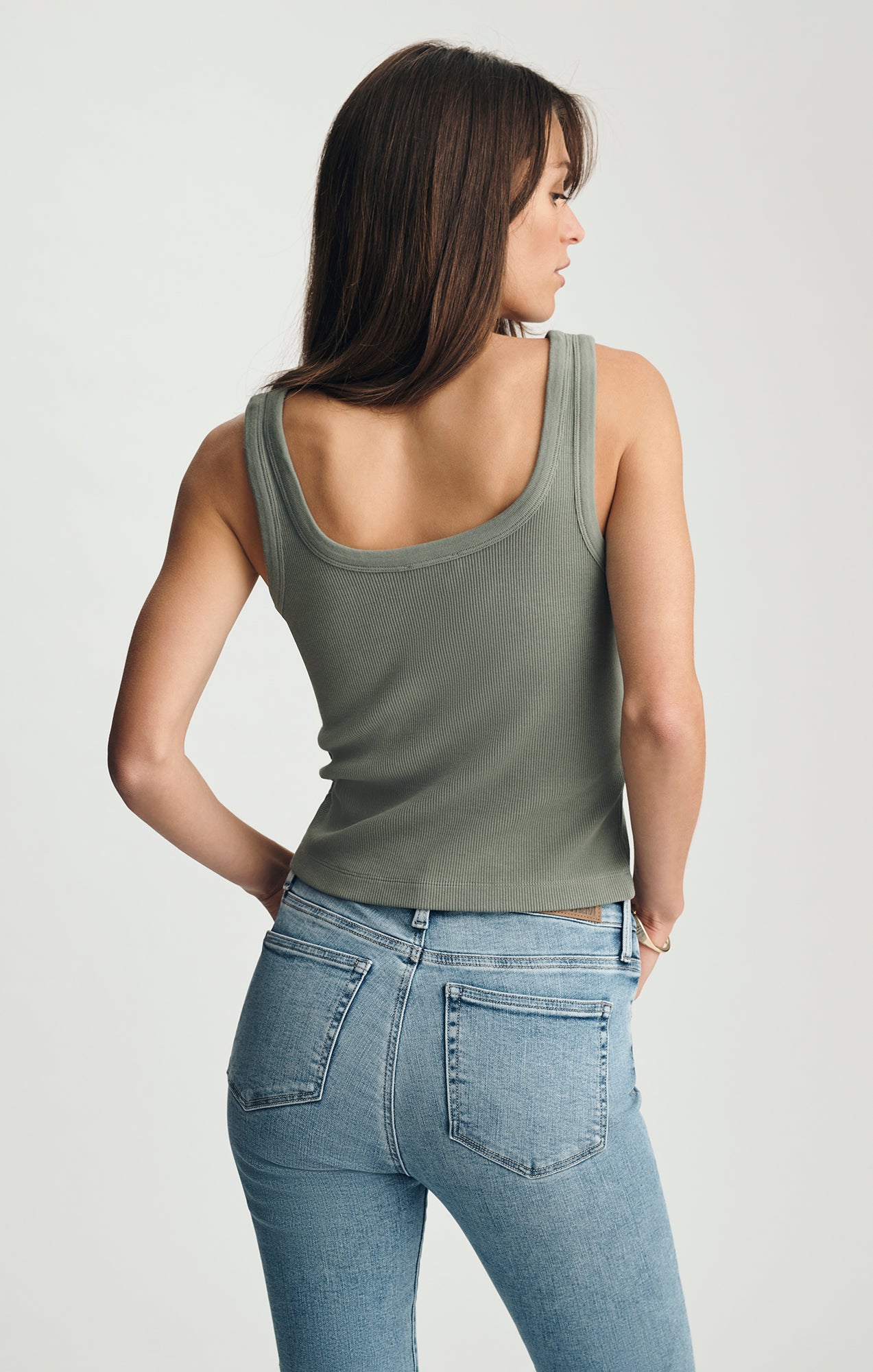 RIBBED SQUARE NECK TANK TOP IN SEA SPRAY - Mavi Jeans