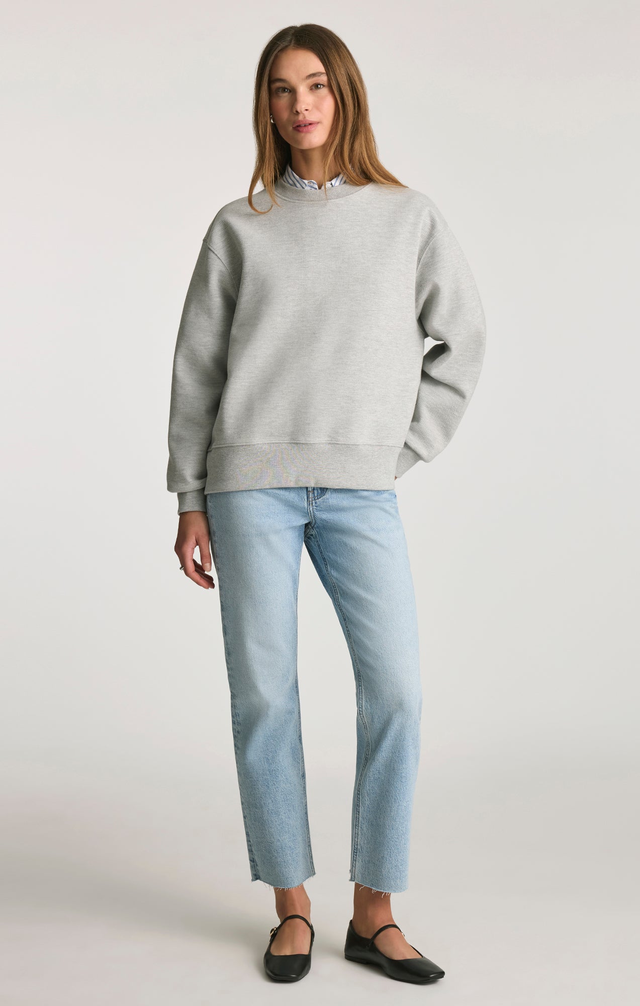 PIQUE CREW NECK SWEATSHIRT IN GREY MELANGE - Mavi Jeans