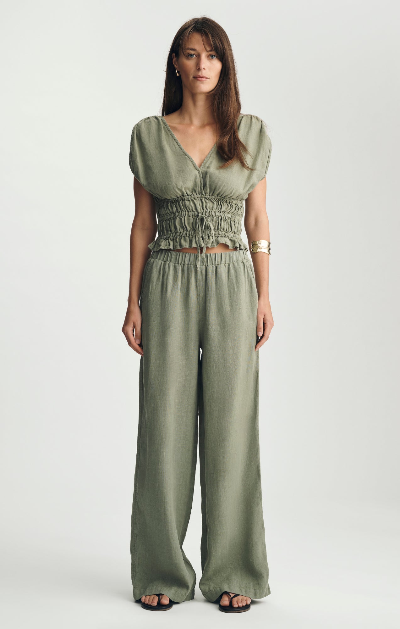 LINEN WIDE LEG PANTS IN SEA SPRAY - Mavi Jeans