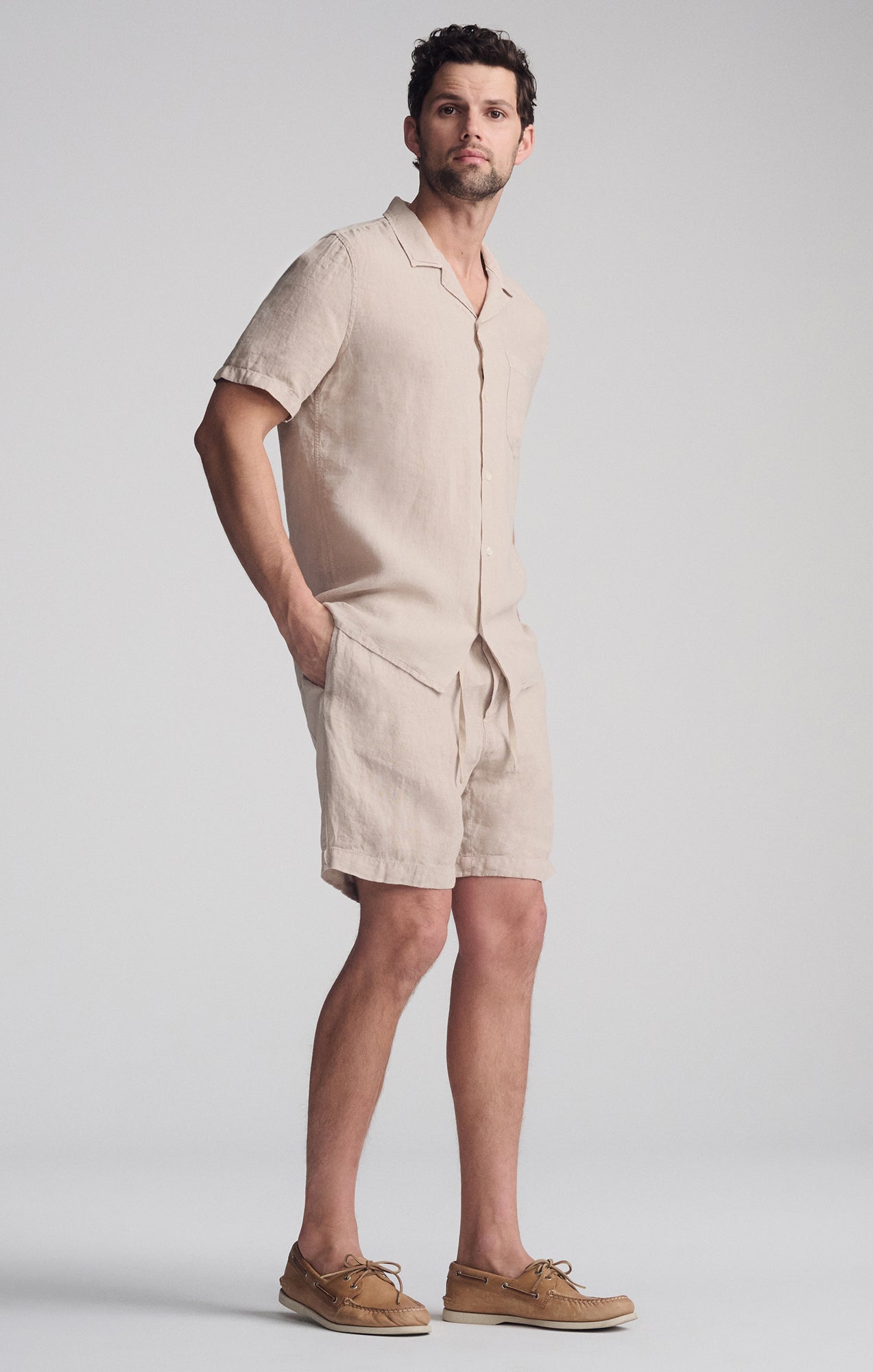 LINEN SHORT SLEEVE SHIRT IN SAND - Mavi Jeans