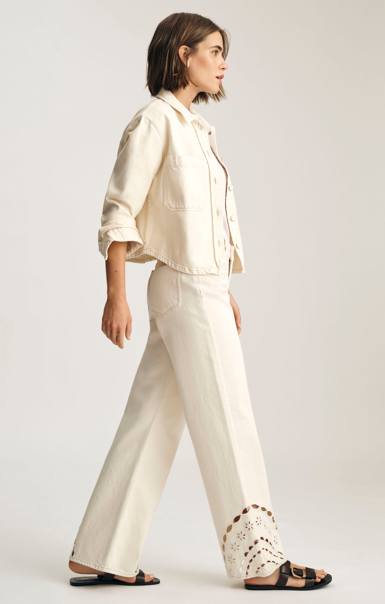 MALIBU WIDE LEG IN CREAM EMBROIDERED DENIM