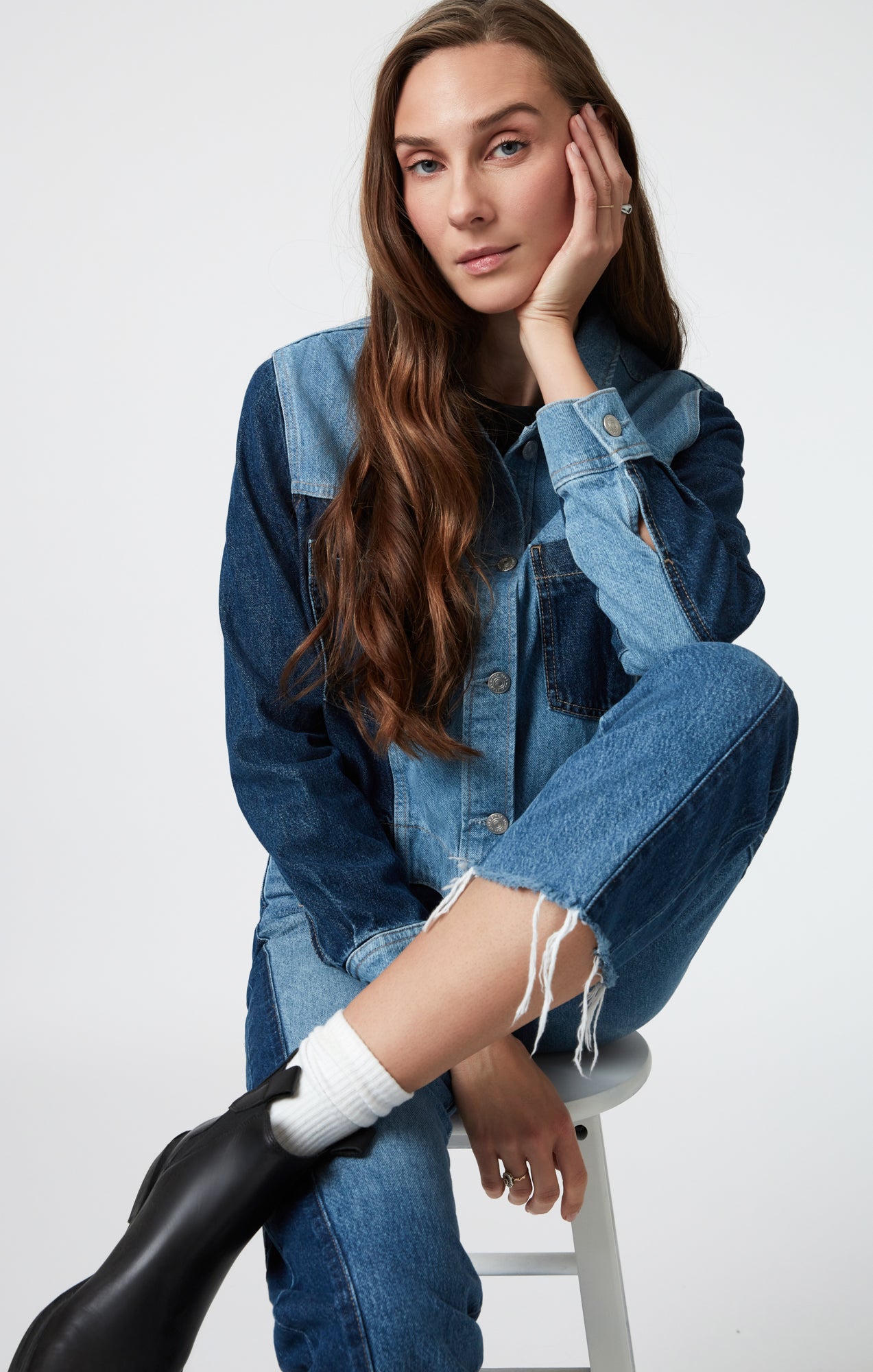 TANYA DENIM JACKET IN MIX BLUE BLOCKING - Mavi Jeans