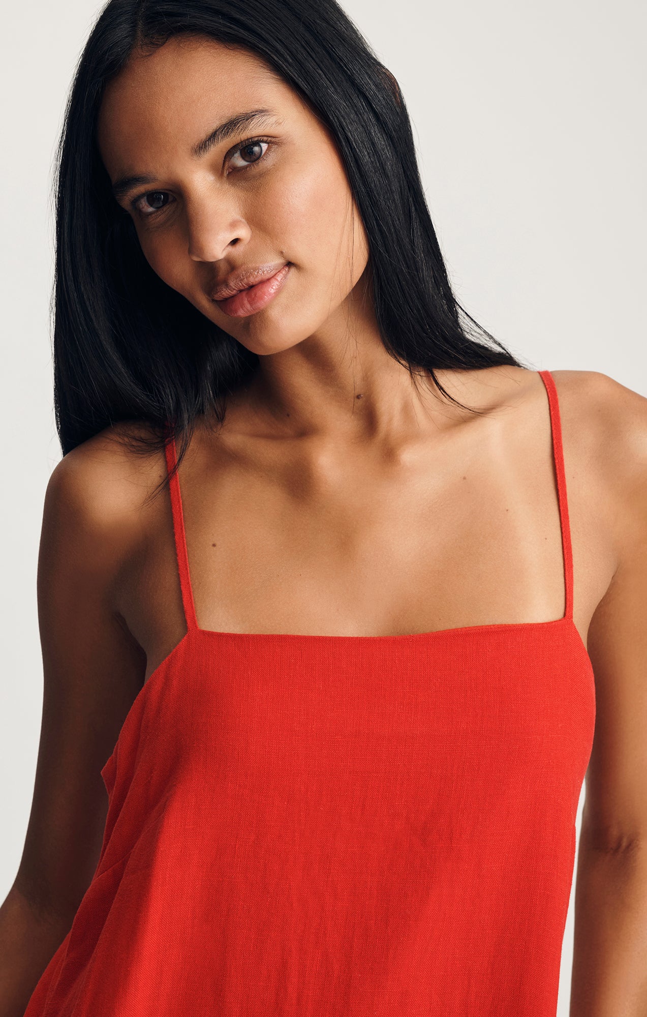 LINEN CAMI MINI DRESS IN GOJI BERRY - Mavi Jeans
