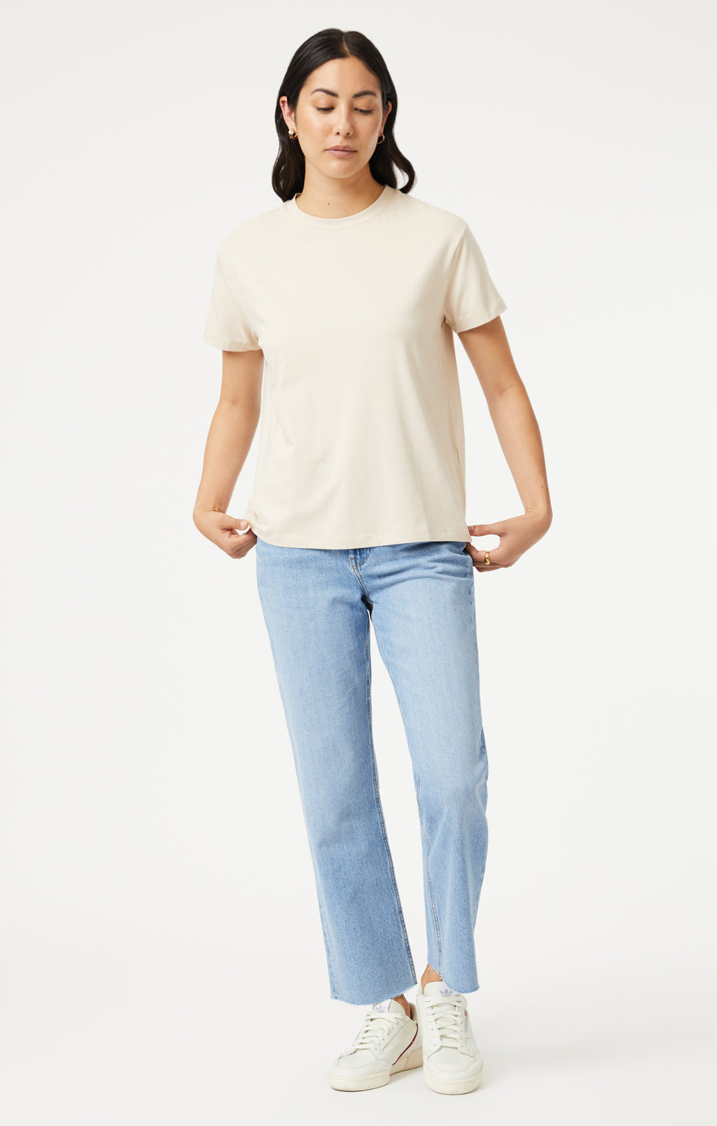 CREW NECK T-SHIRT IN BEIGE NATURAL DYE - Mavi Jeans