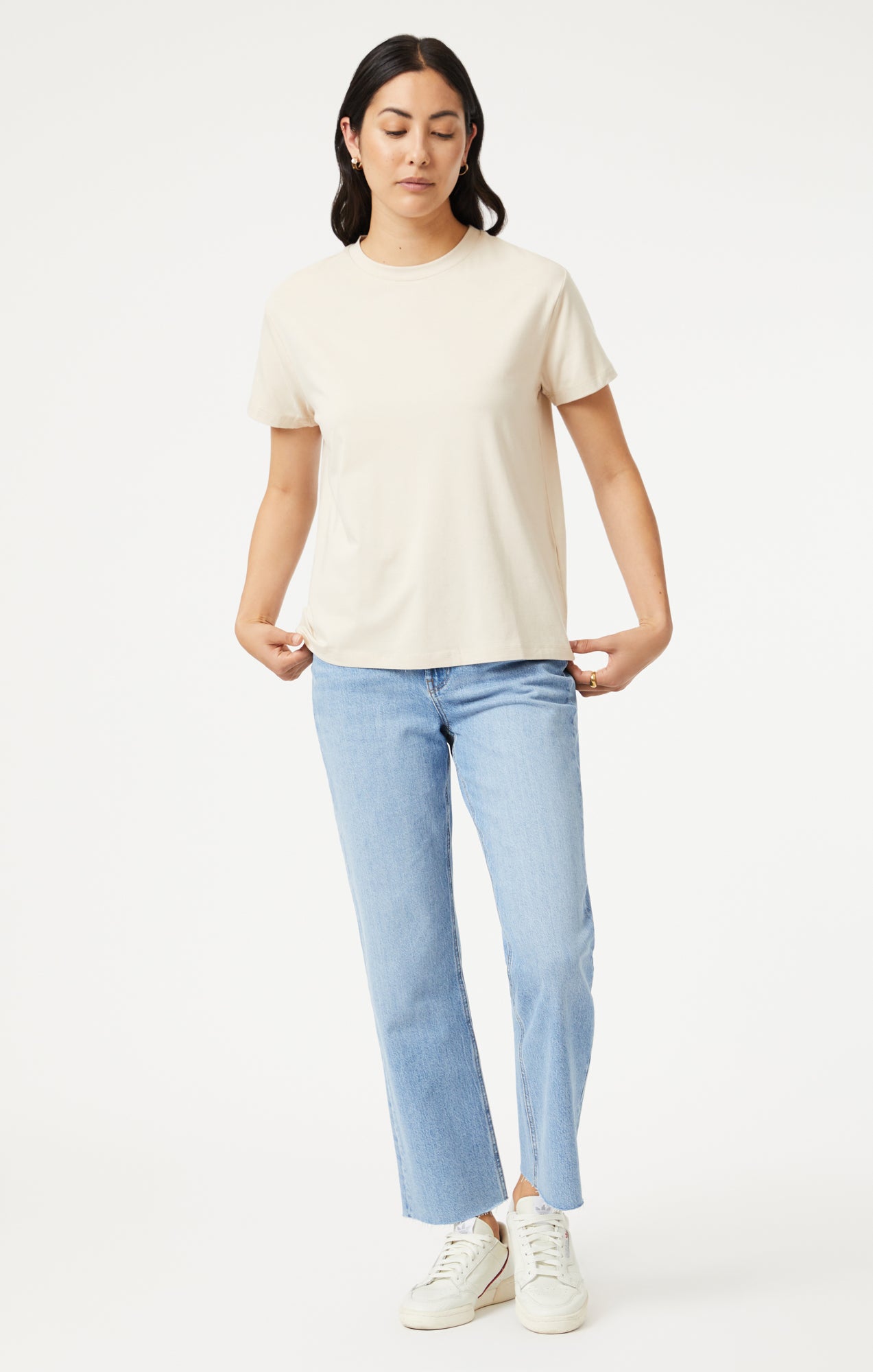 CREW NECK T-SHIRT IN BEIGE NATURAL DYE - Mavi Jeans