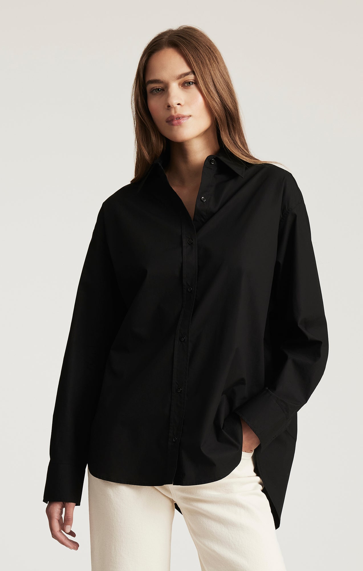 LONG SLEEVE BUTTON-UP SHIRT IN BLACK - Mavi Jeans