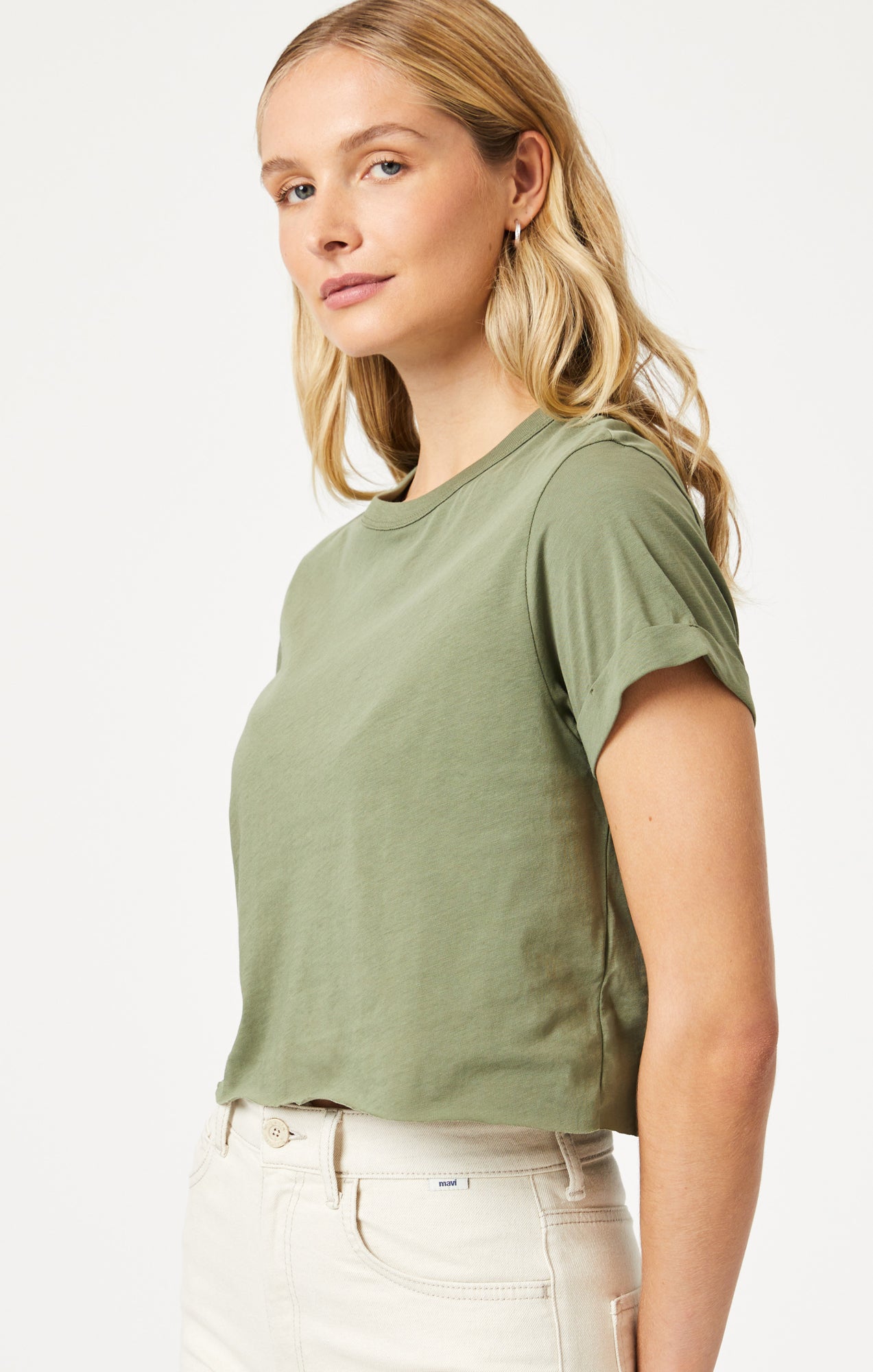 CROPPED T-SHIRT IN DEEP LICHEN GREEN - Mavi Jeans