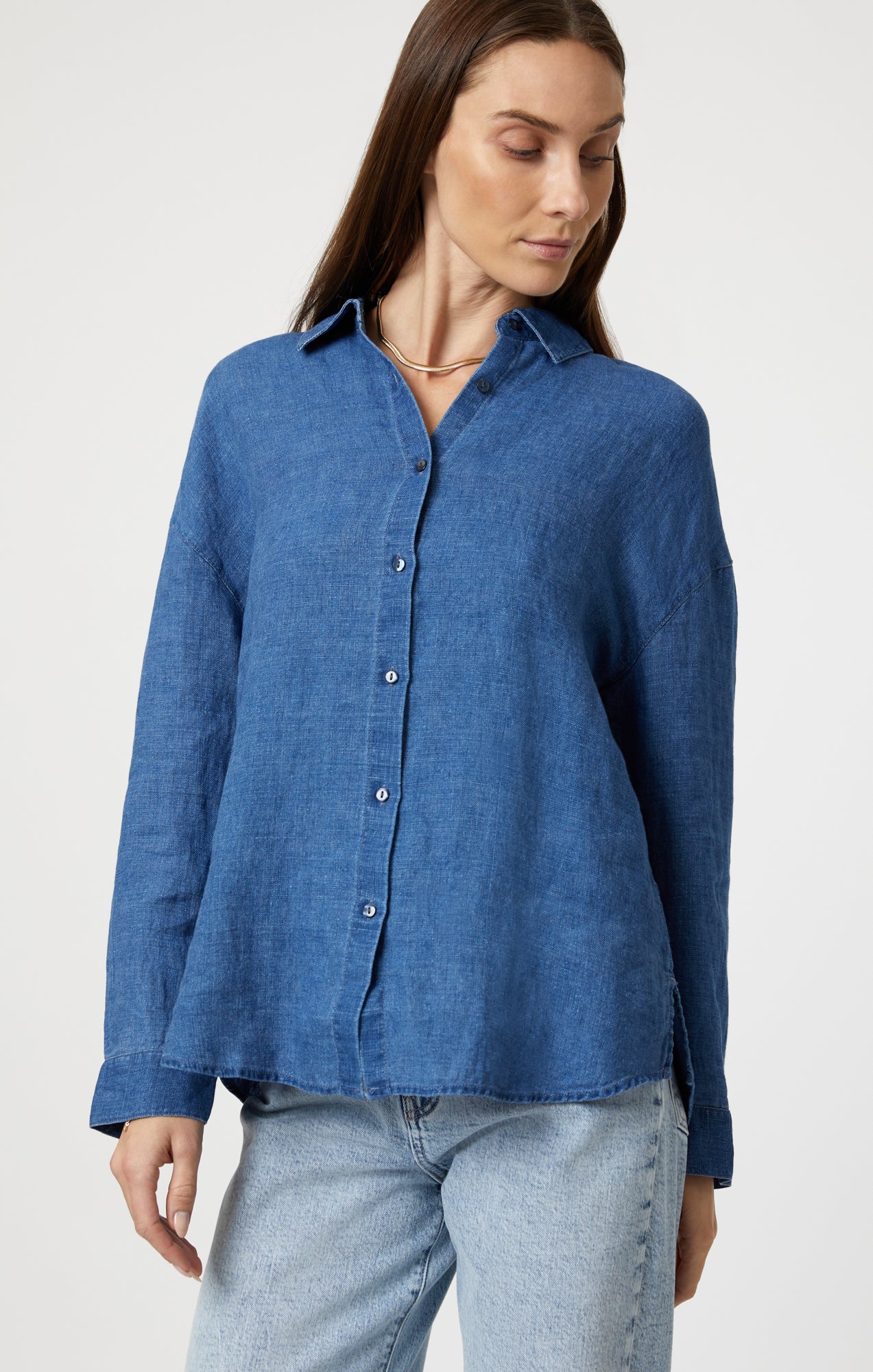 LINEN LONG SLEEVE SHIRT IN ENSIGN BLUE - Mavi Jeans