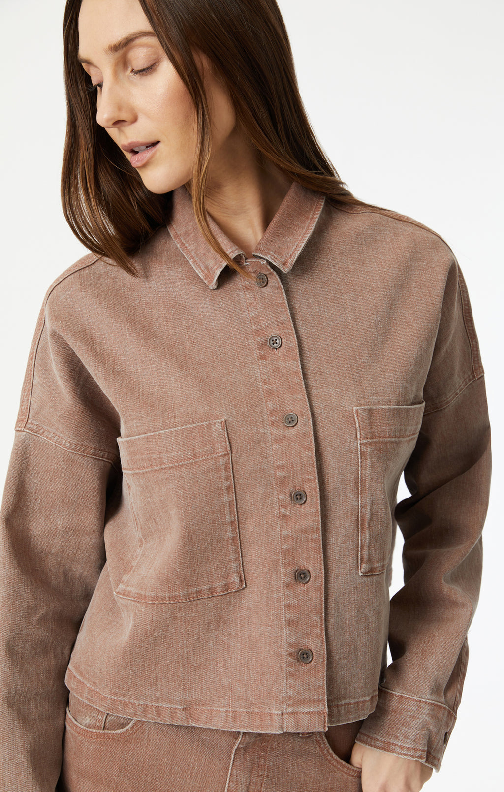 VIVI CROP LONG SLEEVE SHIRT IN ROSE NATURAL DYE - Mavi Jeans