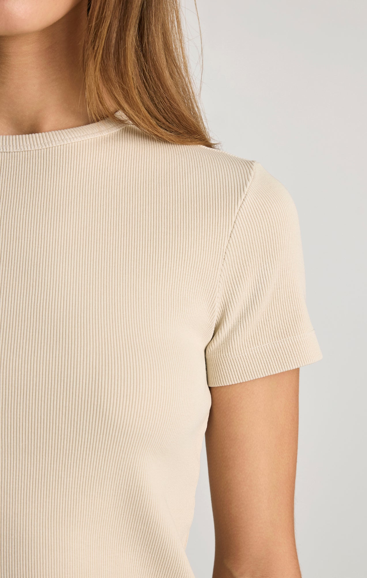 RIBBED CREW NECK T-SHIRT IN OYSTER GRAY - Mavi Jeans