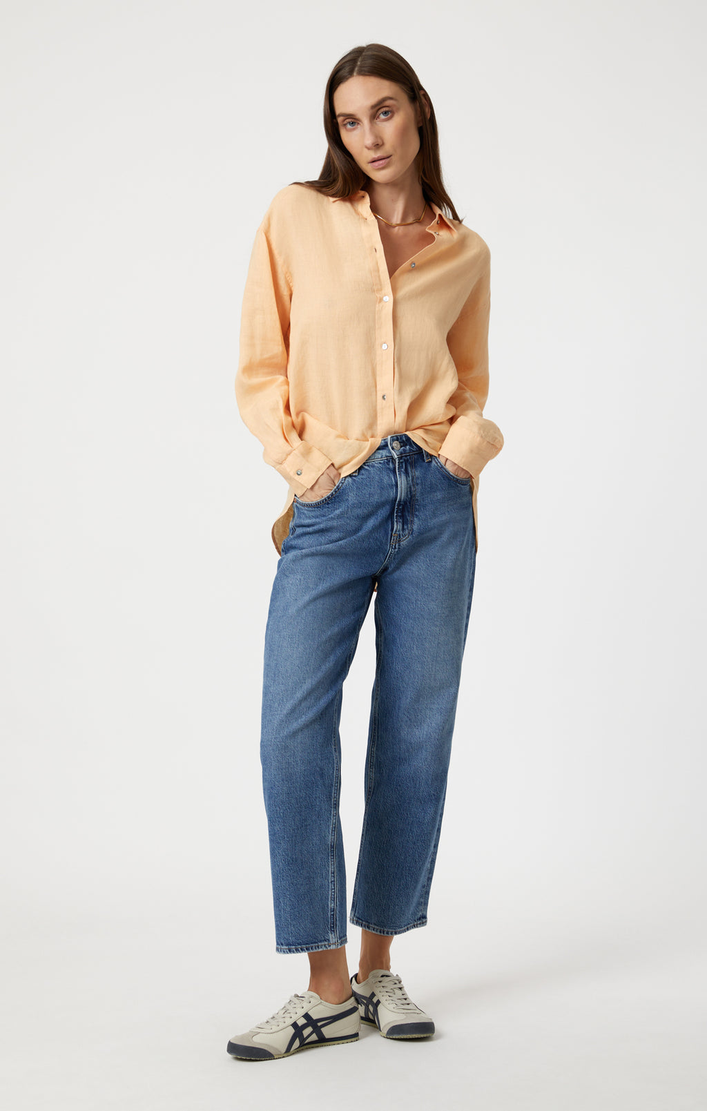 LINEN BUTTON-UP SHIRT IN CARAMEL CREAM - Mavi Jeans