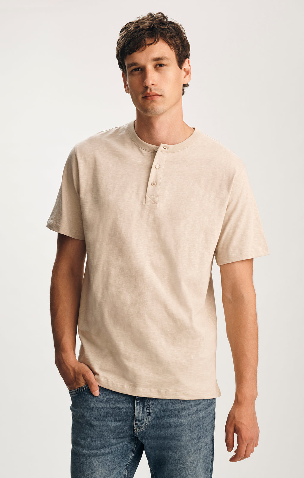 SLUB HENLEY T-SHIRT IN FEATHER GRAY - Mavi Jeans