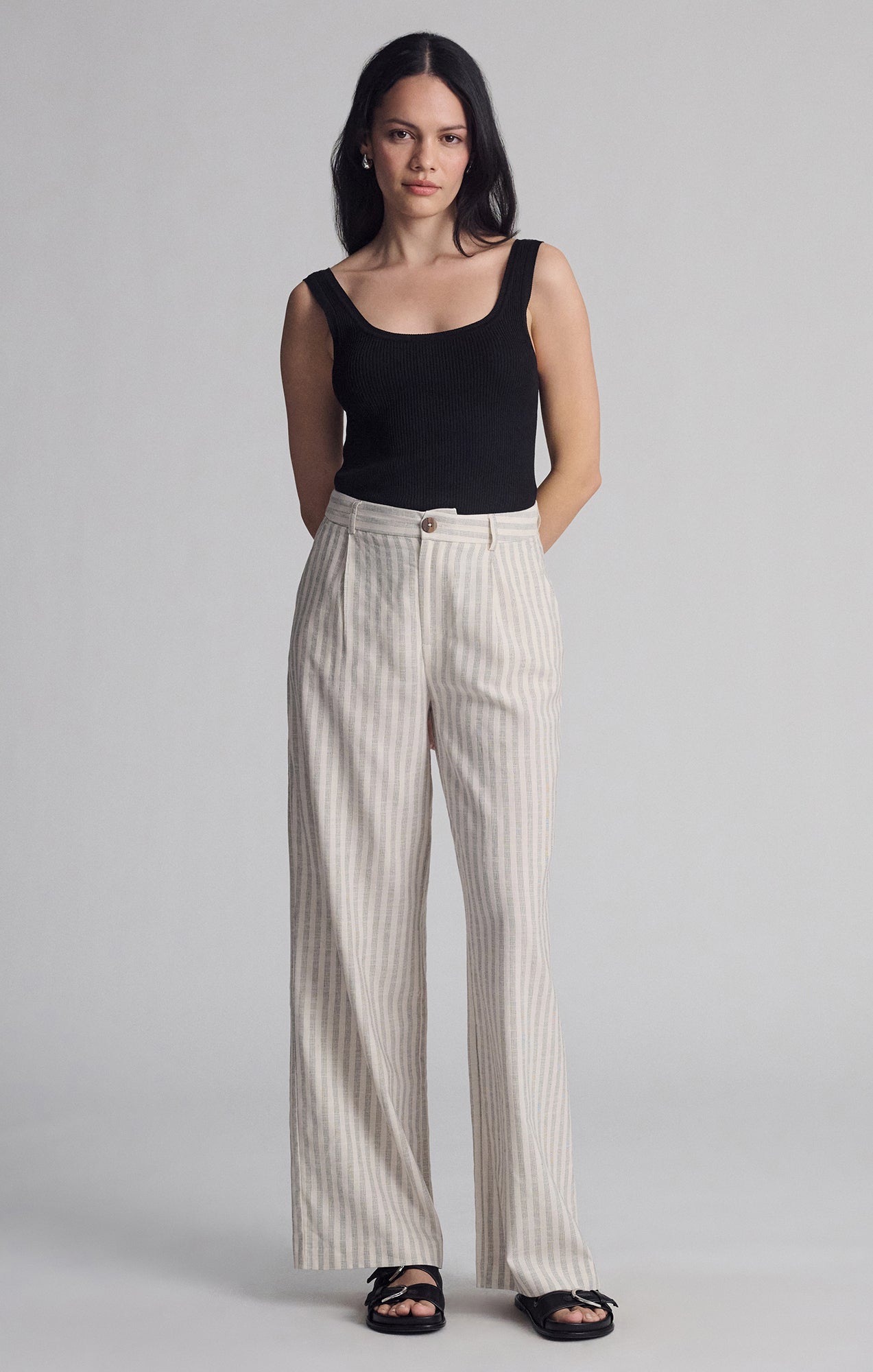 WOVEN BUTTON PANTS IN BLACK STRIPE - Mavi Jeans