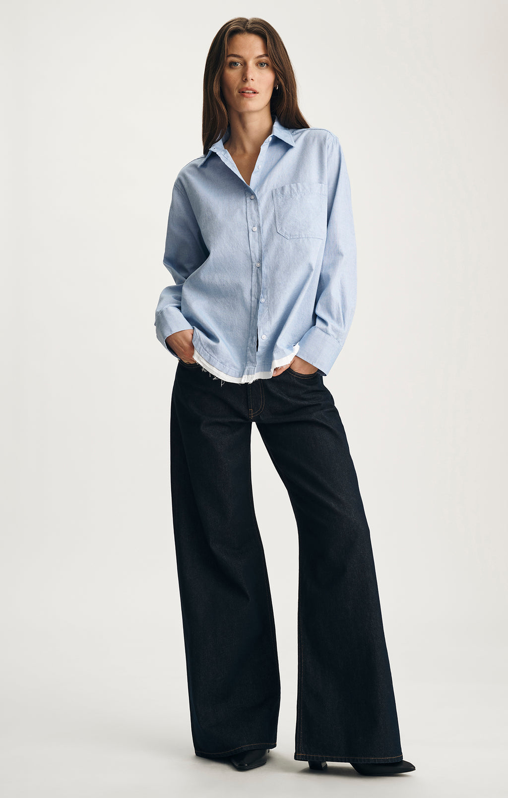 RAW HEM BUTTON-UP SHIRT IN WINDSURFER