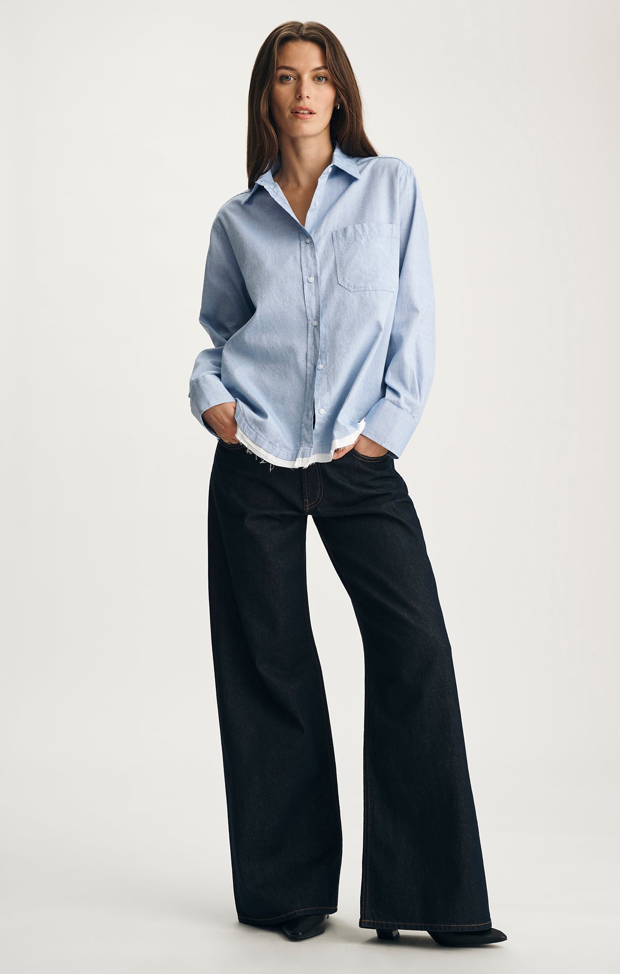 RAW HEM BUTTON-UP SHIRT IN WINDSURFER