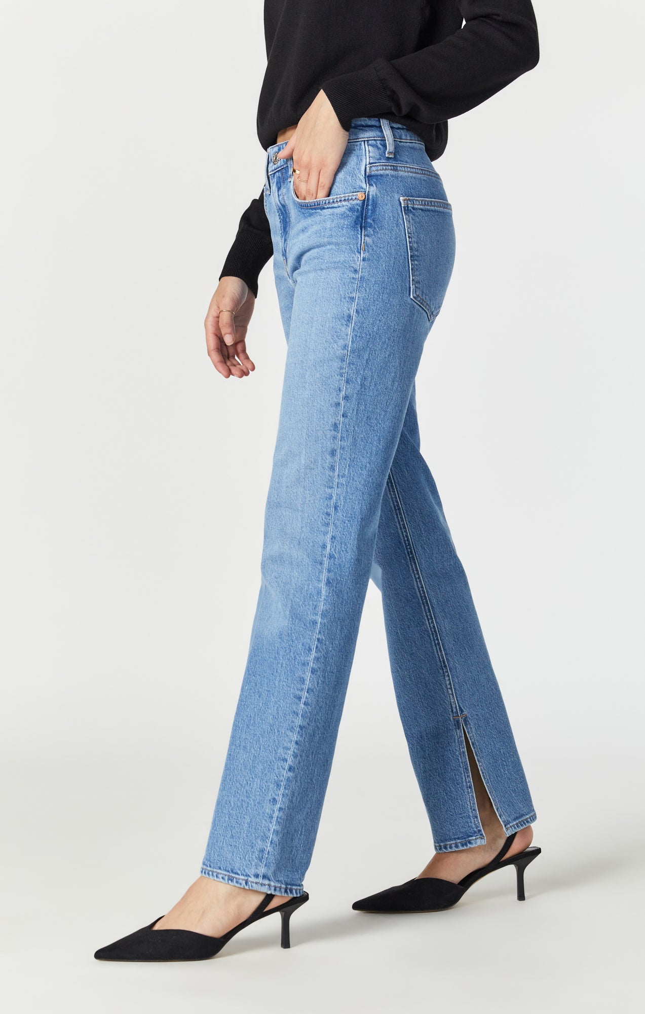PARIS SLIT SLIM STRAIGHT LEG IN MID RECYCLED BLUE - Mavi Jeans