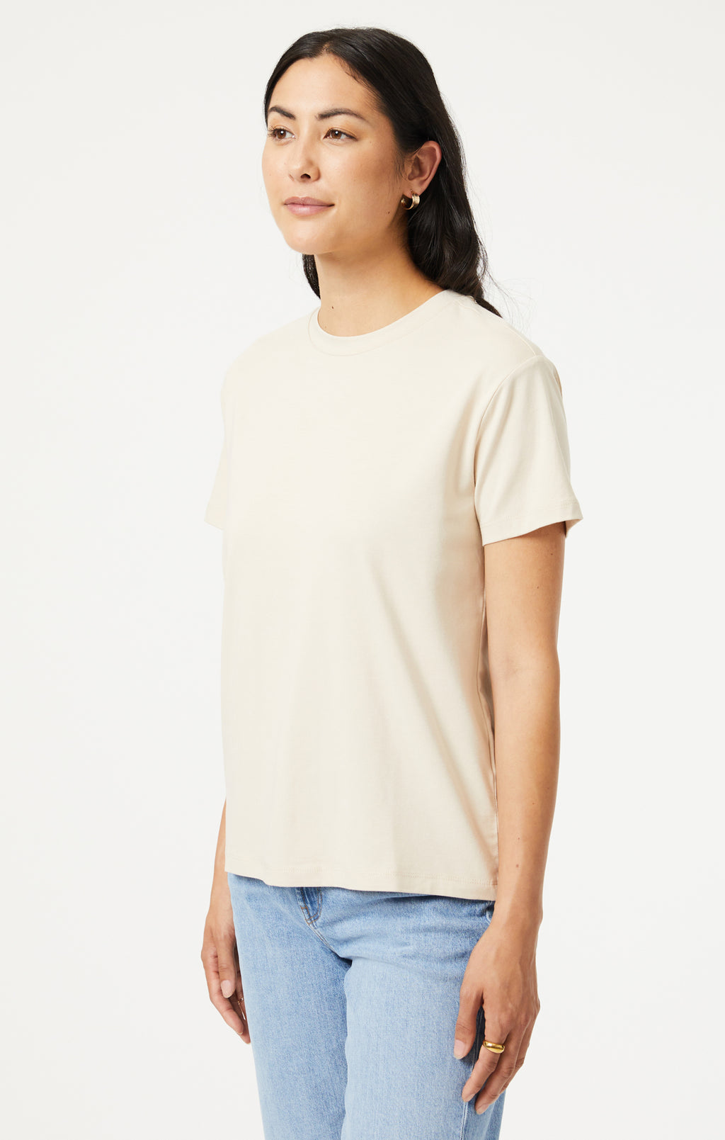 CREW NECK T-SHIRT IN BEIGE NATURAL DYE - Mavi Jeans