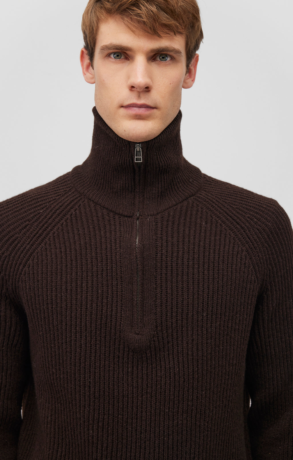 QUARTER ZIP SWEATER IN CHOCOLATE TORTE - Mavi Jeans
