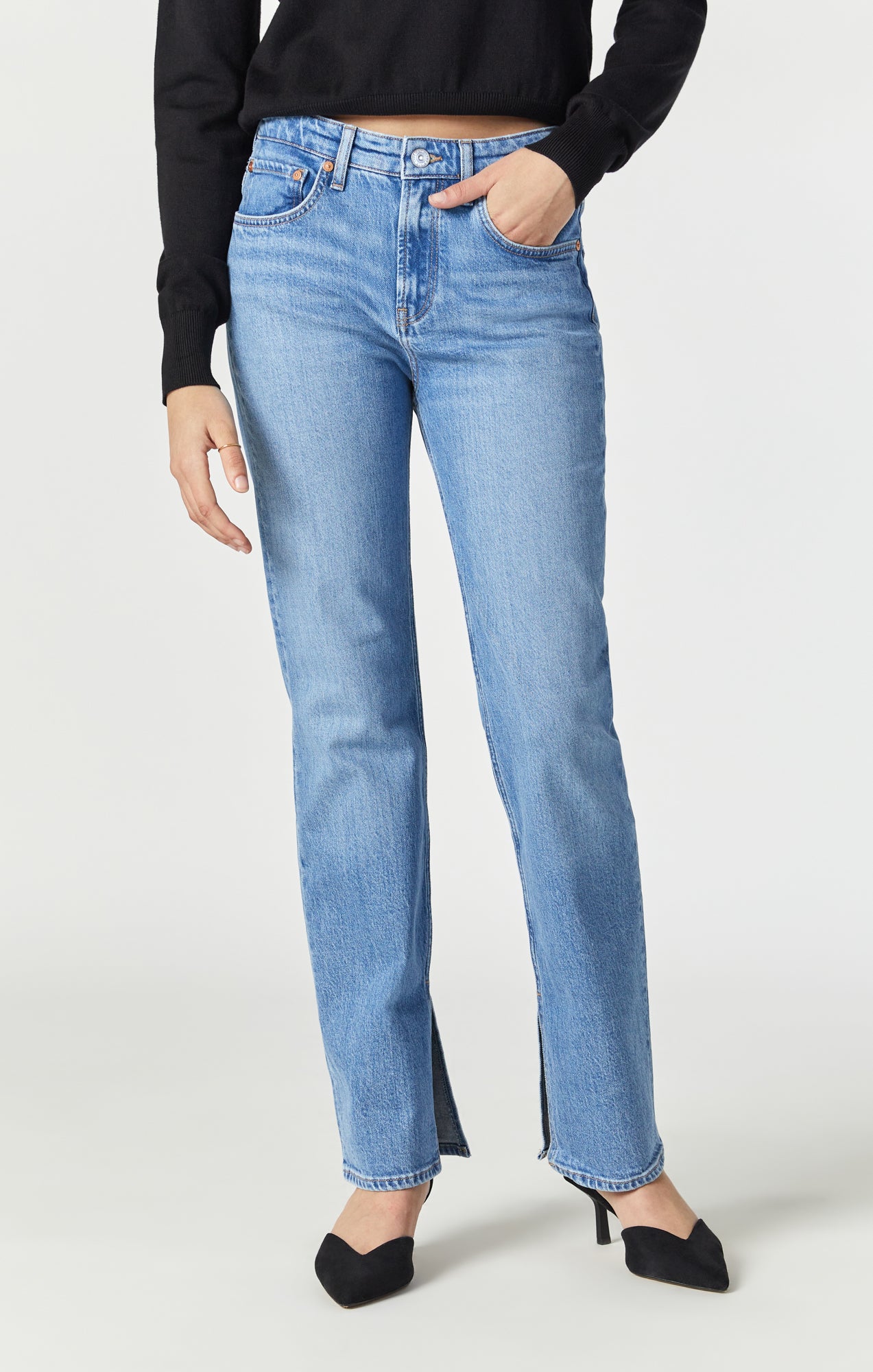 PARIS SLIT SLIM STRAIGHT LEG IN MID RECYCLED BLUE - Mavi Jeans