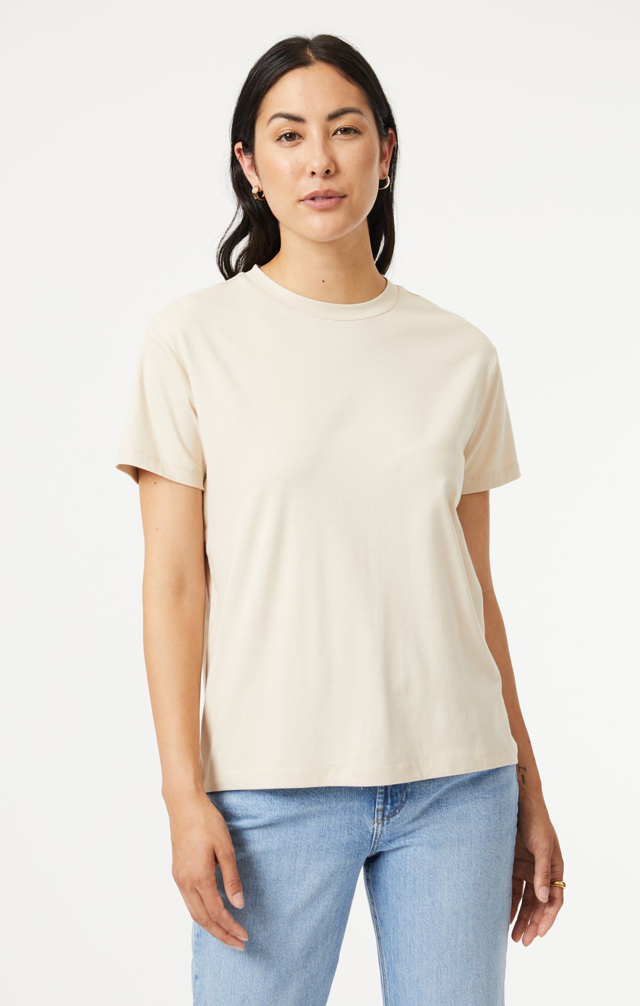 CREW NECK T-SHIRT IN BEIGE NATURAL DYE - Mavi Jeans