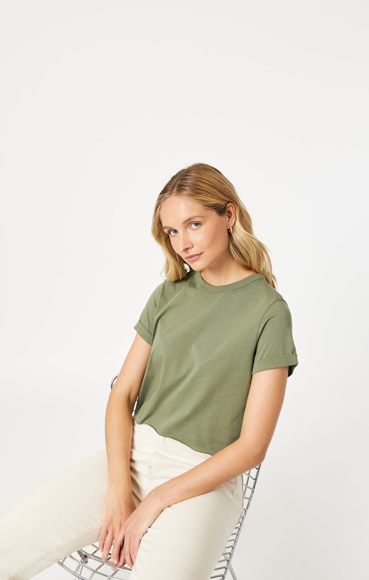CROPPED T-SHIRT IN DEEP LICHEN GREEN - Mavi Jeans