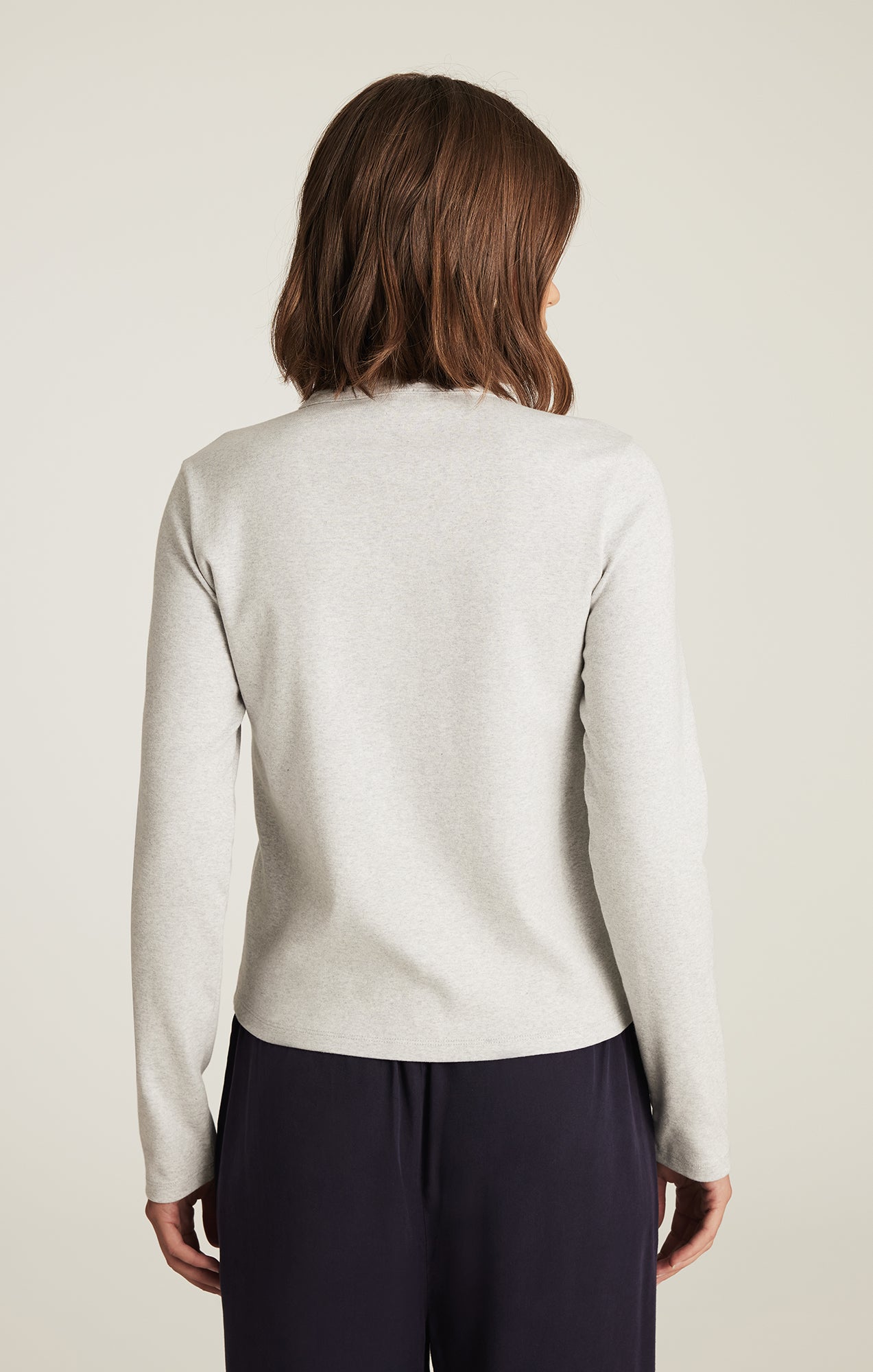 CROPPED HENLEY T-SHIRT IN LIGHT GREY MELANGE - Mavi Jeans