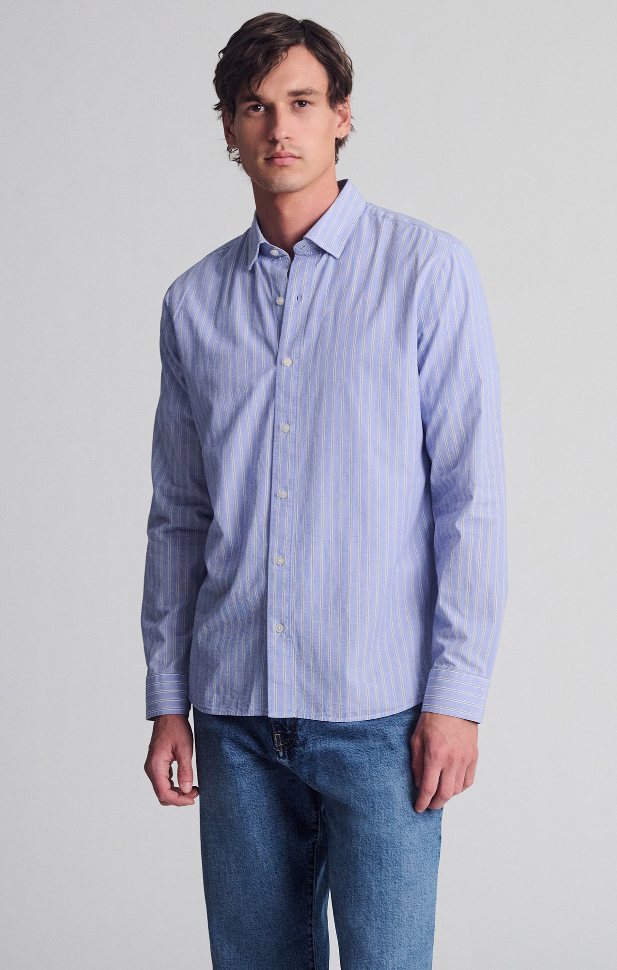 STRIPED LONG SLEEVE BUTTON-UP SHIRT IN HEATHER - Mavi Jeans