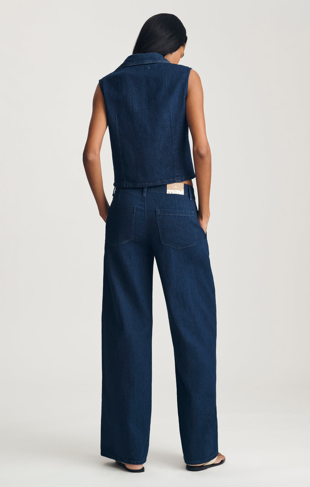 SIENA CHINO WIDE LEG IN DARK LINEN DENIM - Mavi Jeans