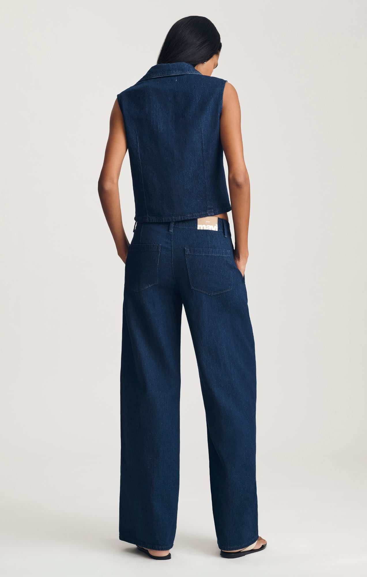 SIENA CHINO WIDE LEG IN DARK LINEN DENIM