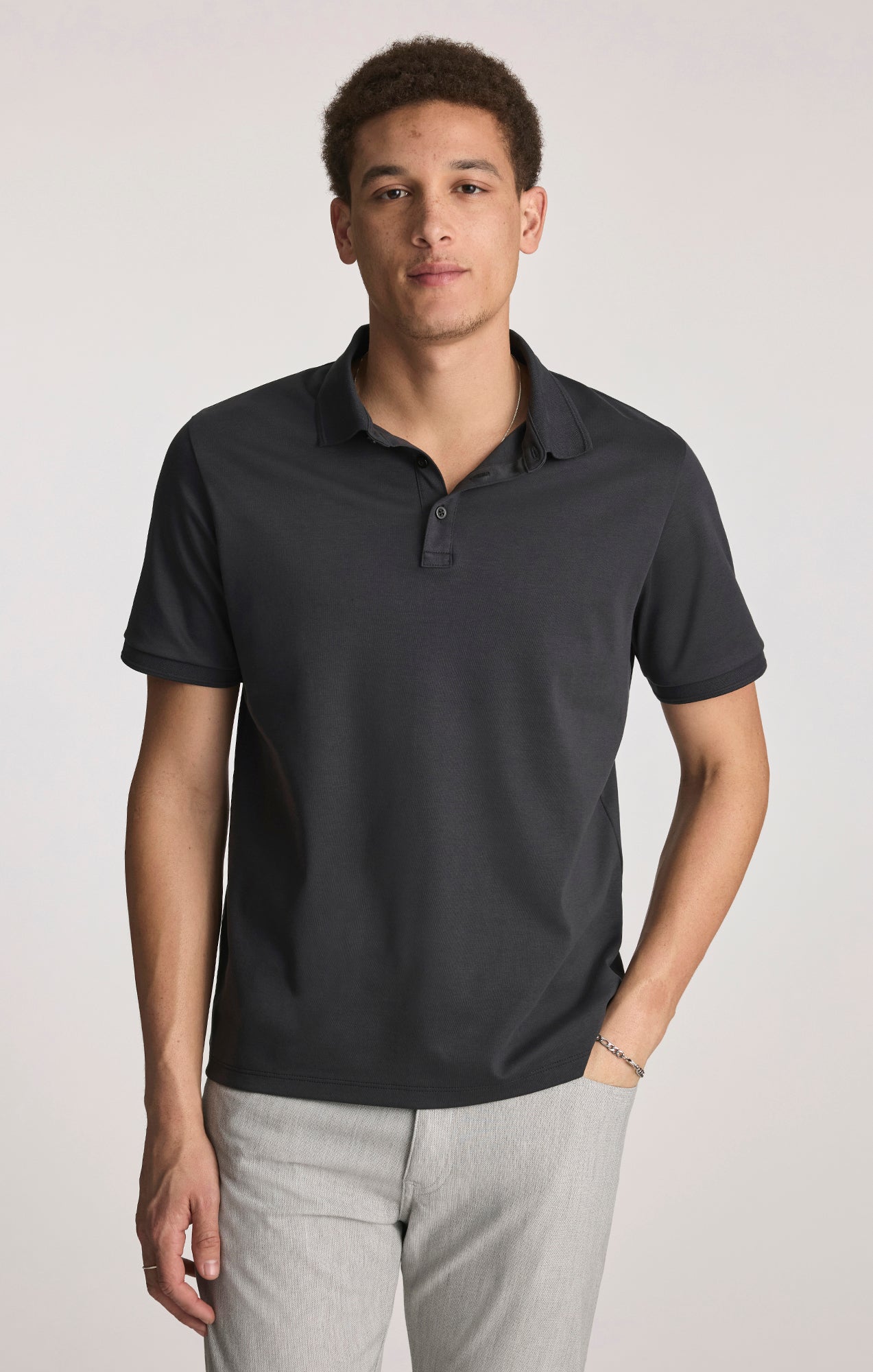 INTERLOCK POLO T-SHIRT IN BLACK - Mavi Jeans