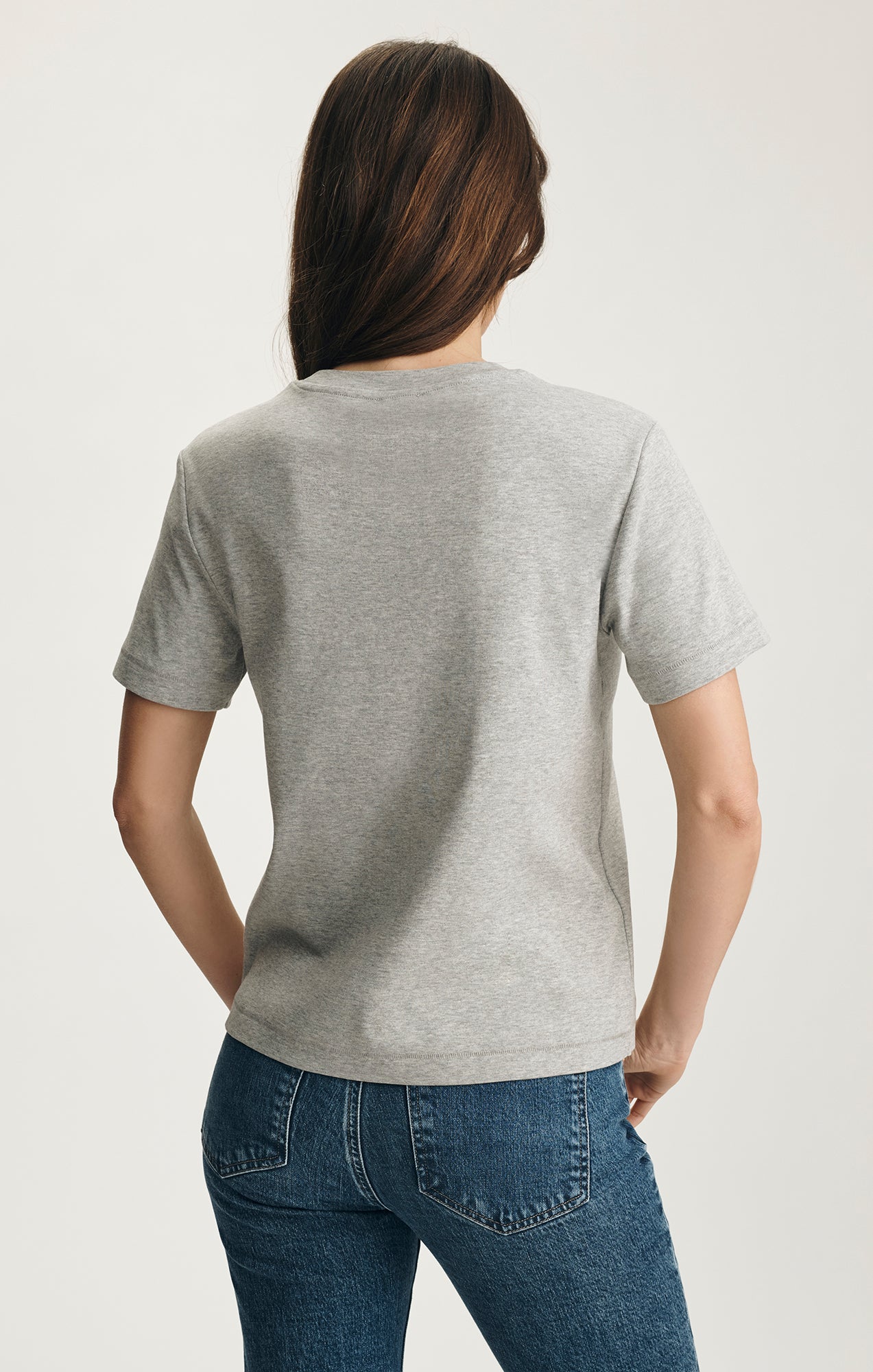 NINA CREW NECK T-SHIRT IN GREY MELANGE - Mavi Jeans