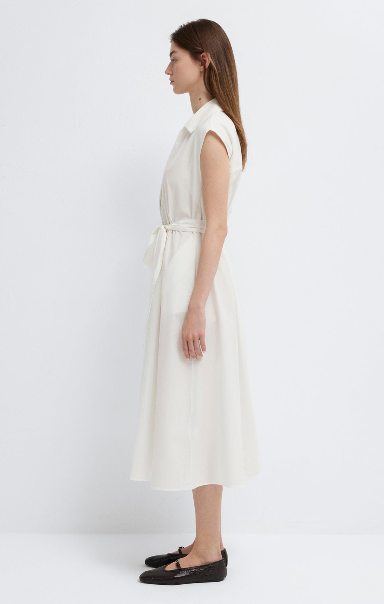 ROBE CHEMISE MIDI À CEINTURE NOUVELLE BLANC ANTIQUE