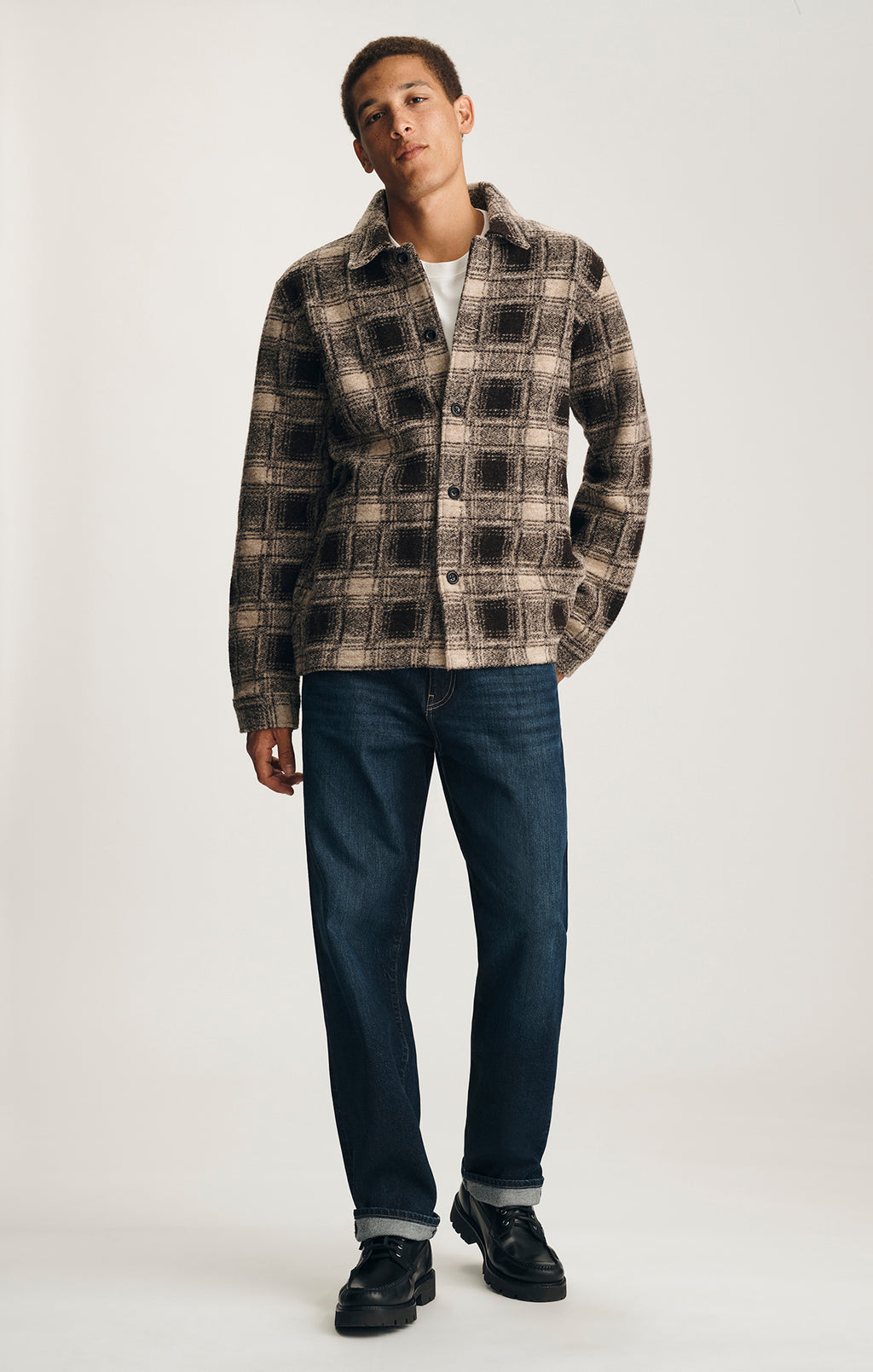 PLAID BUTTON-UP OVERSHIRT IN BROWN - Mavi Jeans