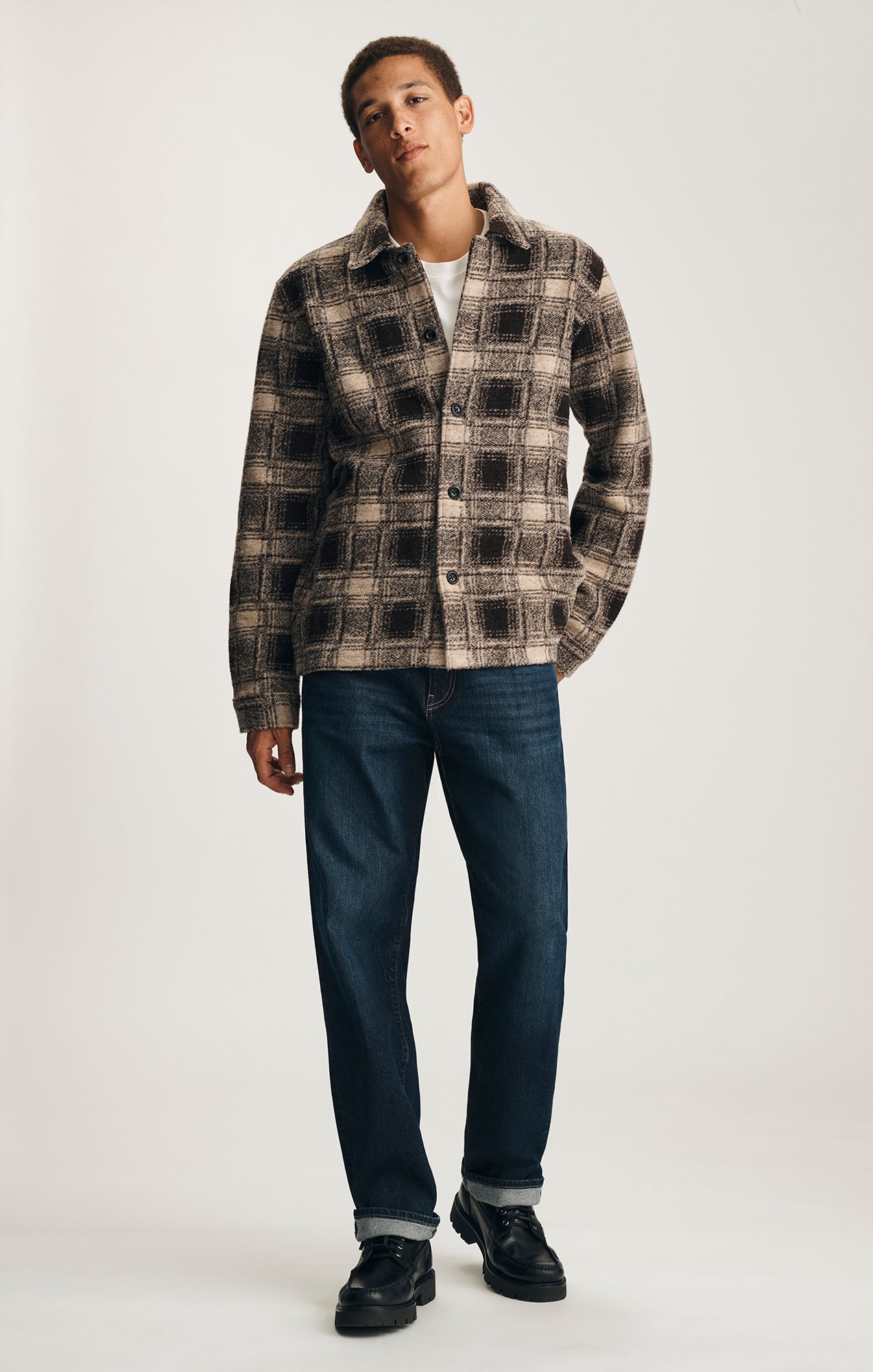 PLAID BUTTON-UP OVERSHIRT IN BROWN - Mavi Jeans