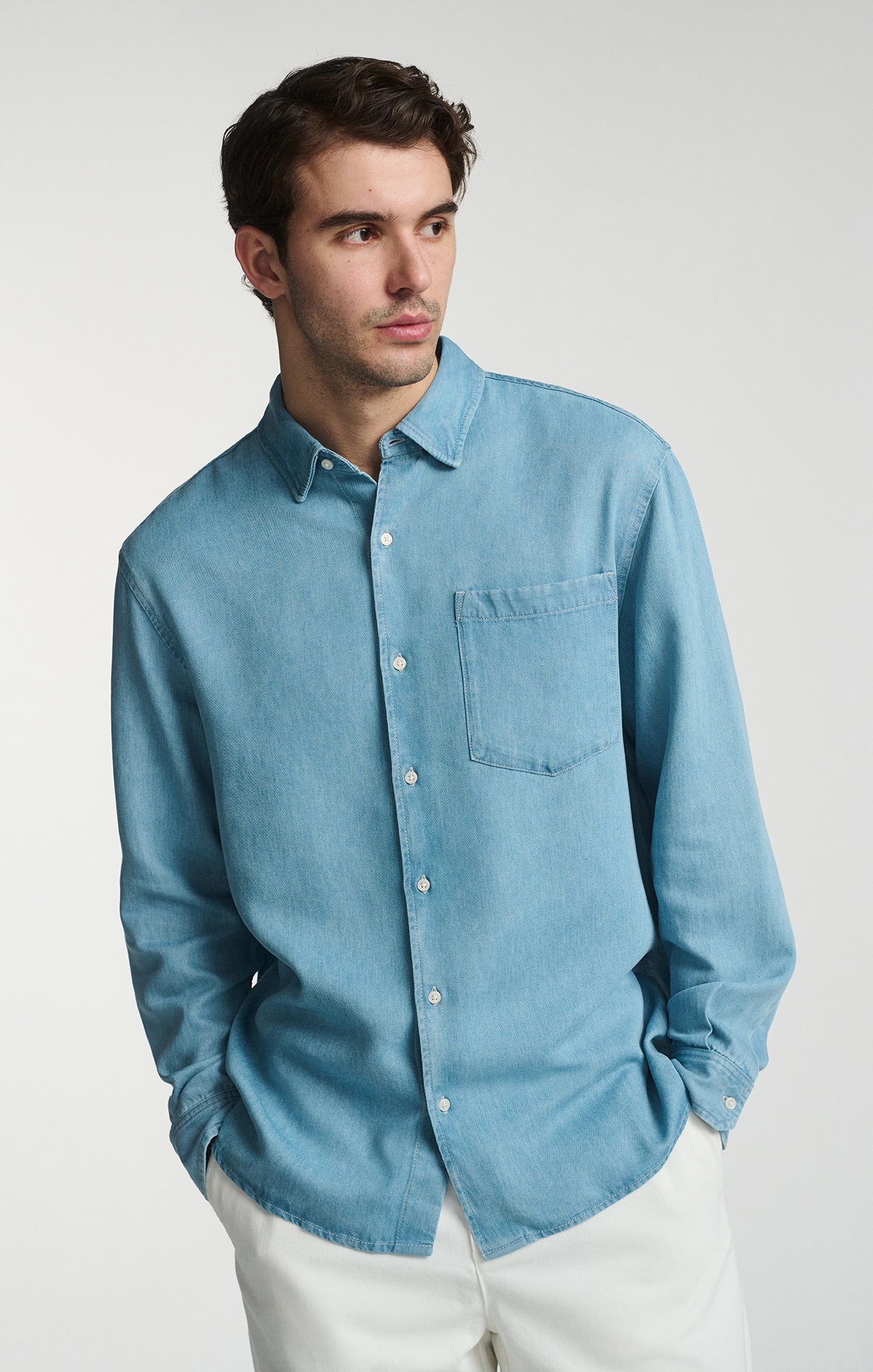LONG SLEEVE BUTTON-UP TENCEL™ SHIRT IN INDIGO - Mavi Jeans
