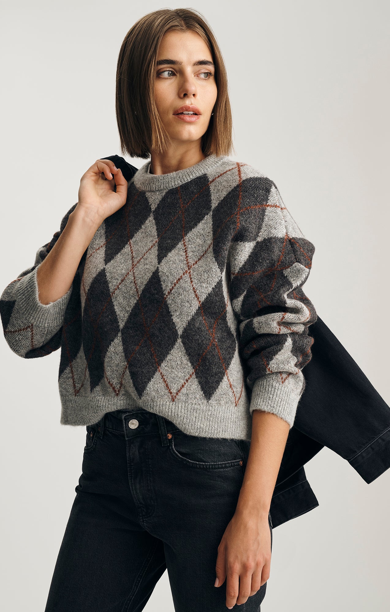 ARGYLE SWEATER IN MID GREY MELANGE - Mavi Jeans