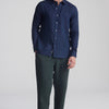 LINEN LONG SLEEVE BUTTON-UP SHIRT IN BLACK IRIS - Mavi Jeans