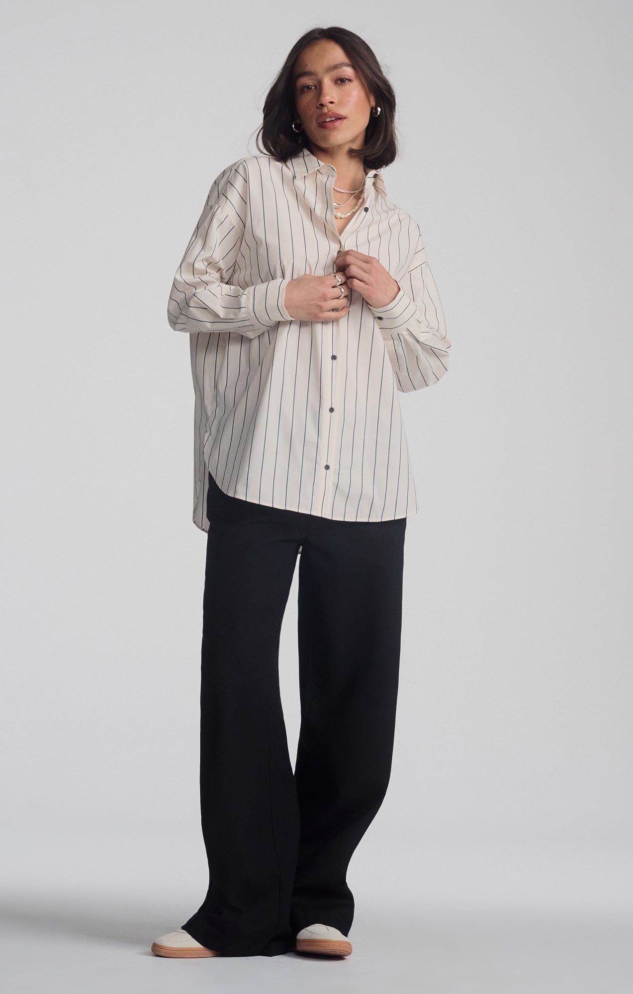LONG SLEEVE BUTTON-UP SHIRT IN ANTRASIT STRIPE - Mavi Jeans