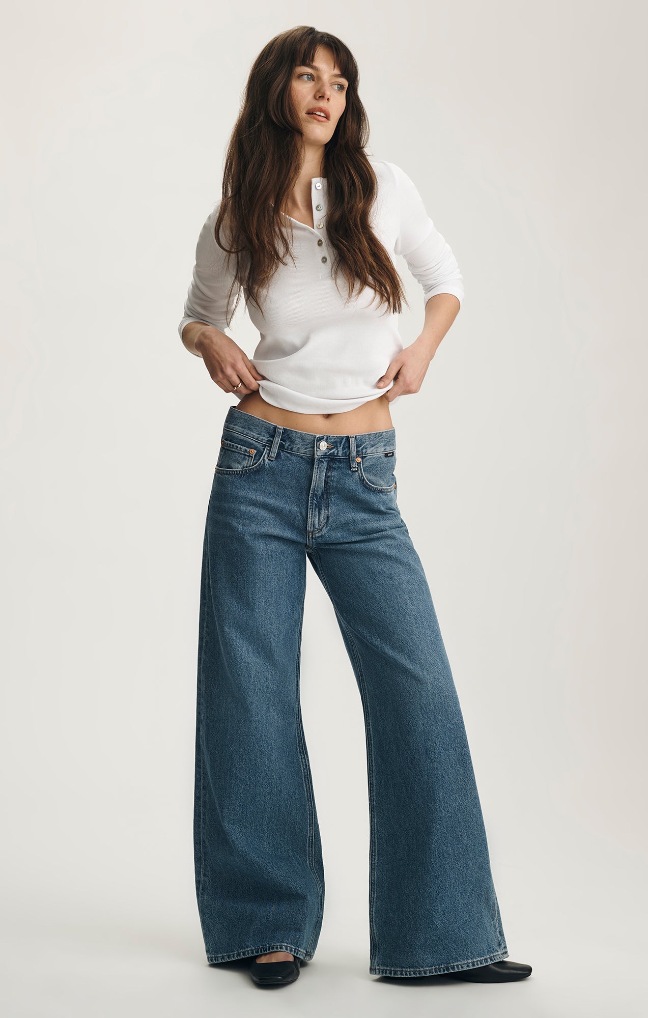 Mavi Women's Sandy Wide Leg In Mid Brushed Classic Denim Mavi Women's Sandy Wide Leg In Mid Brushed Classic Denim