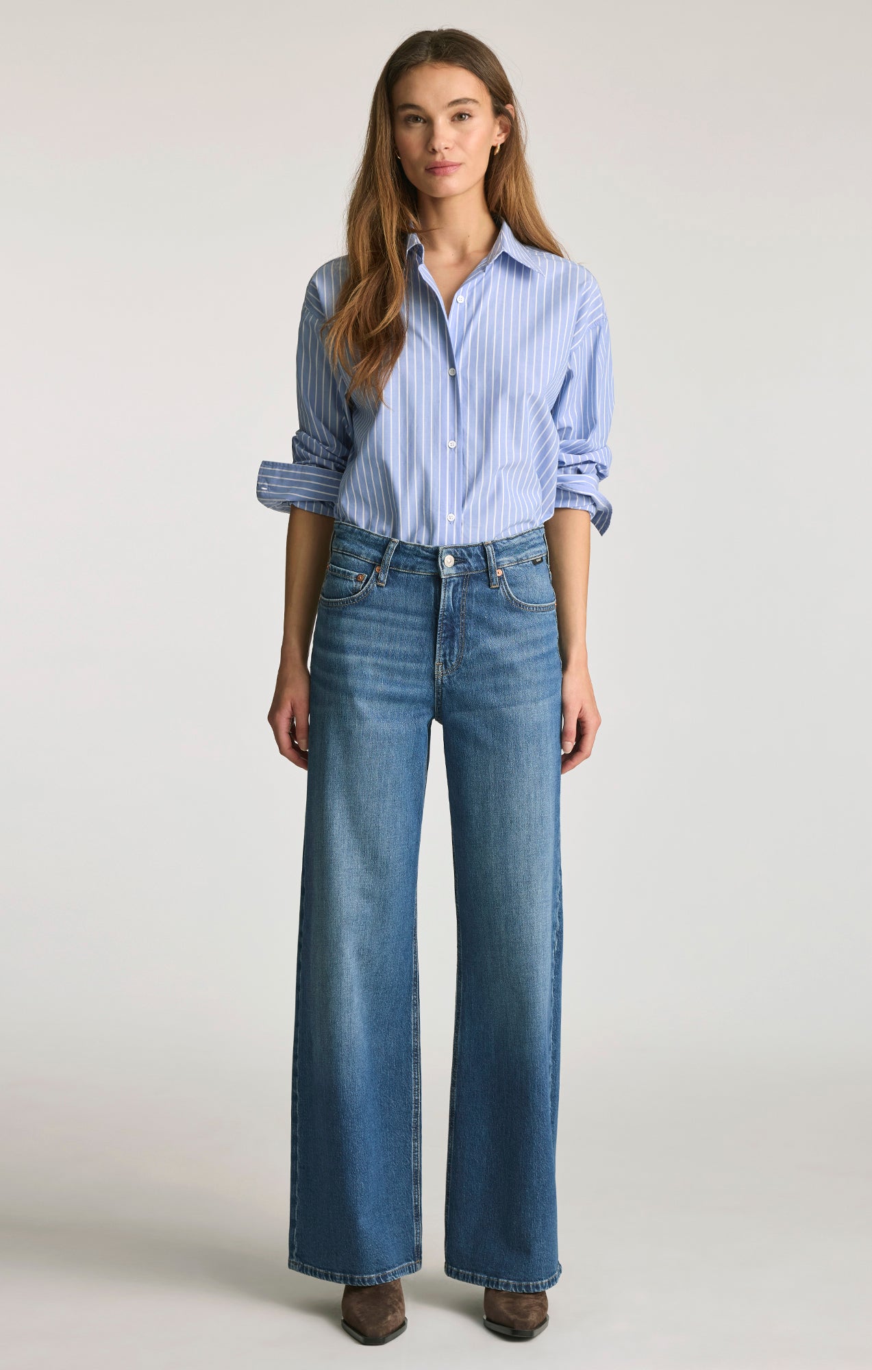 FLORIDA WIDE LEG IN MID BRUSHED CLASSIC BLUE - Mavi Jeans