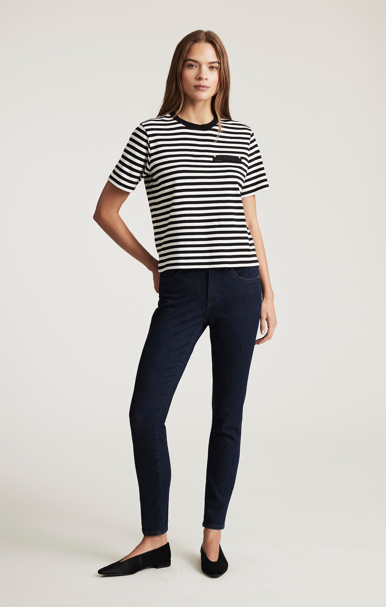 WELT POCKET T-SHIRT IN BLACK WHITE STRIPE - Mavi Jeans