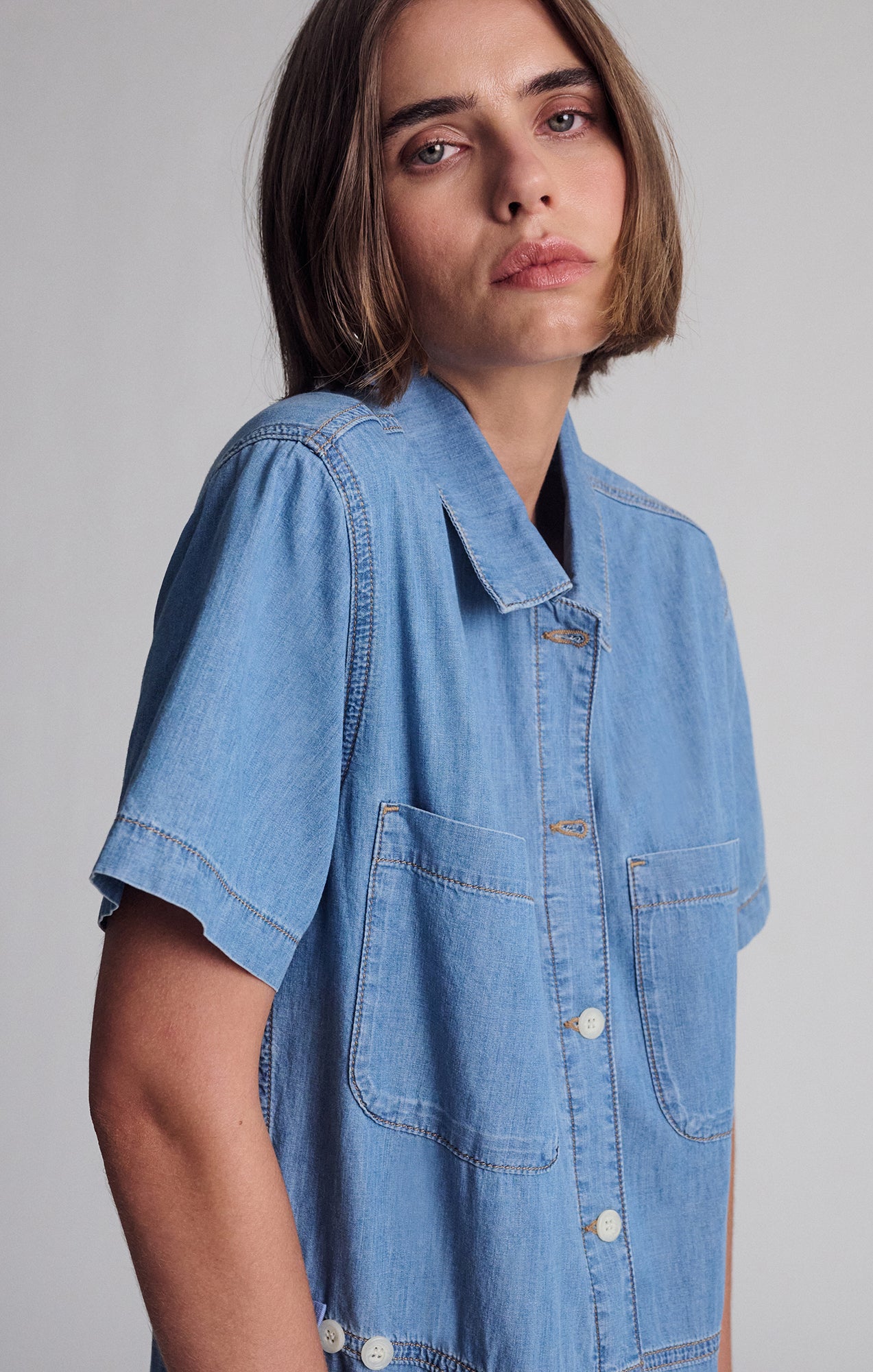 NOREEN DENIM ROMPER IN MID VINTAGE LIGHT DENIM - Mavi Jeans