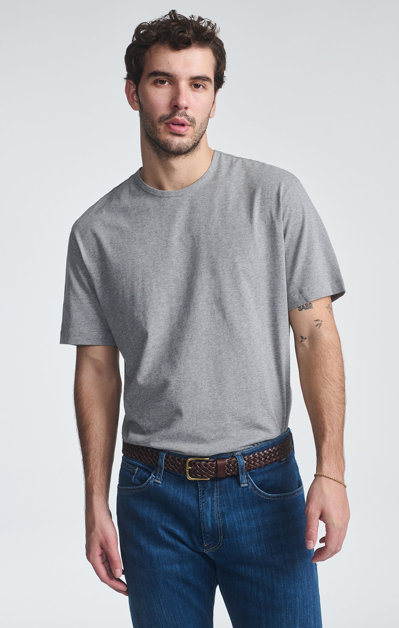 SHORT SLEEVE CREW NECK T-SHIRT IN GREY MELANGE - Mavi Jeans
