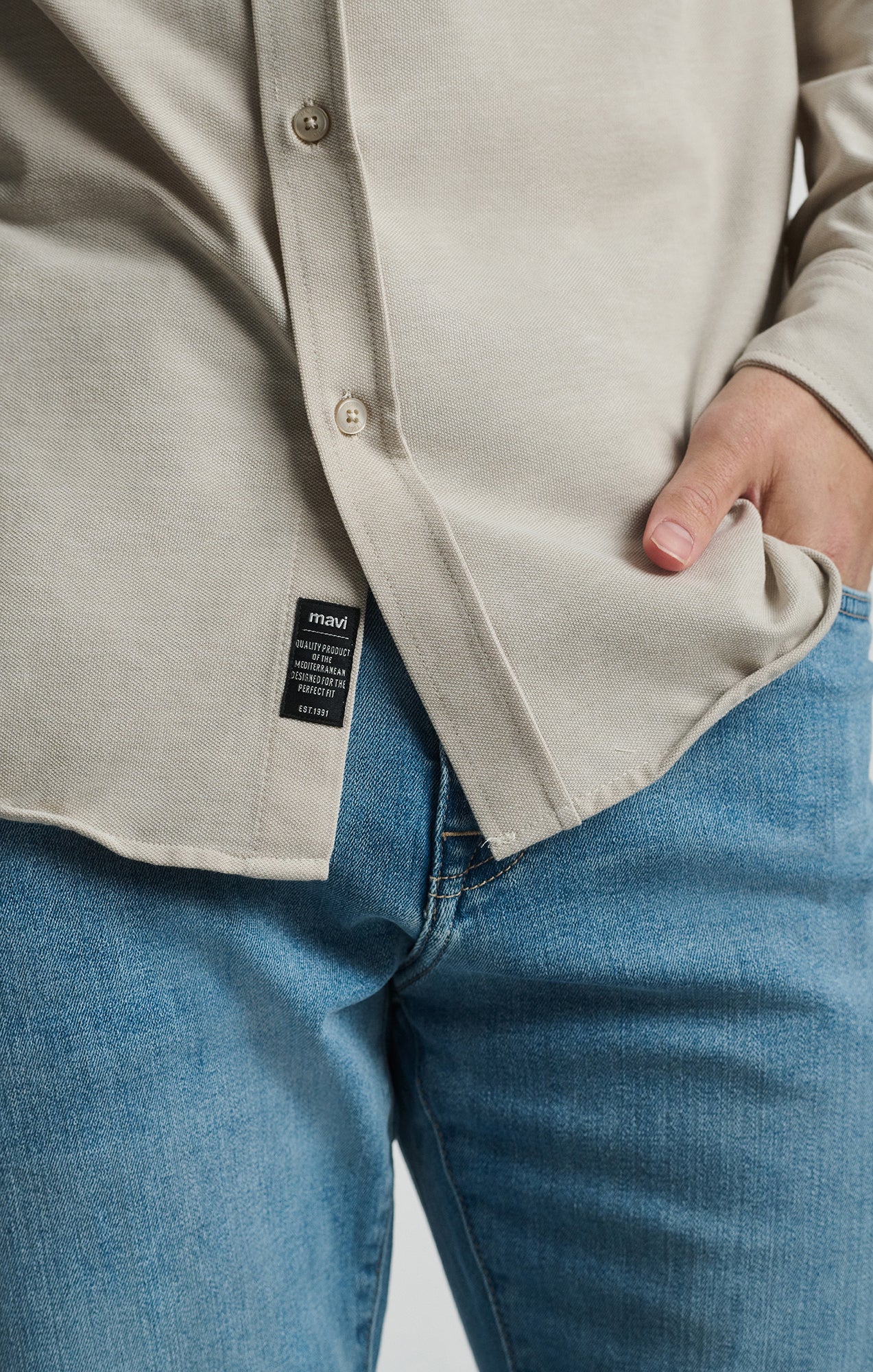 LONG SLEEVE BUTTON-UP SHIRT IN SILVER LINING - Mavi Jeans