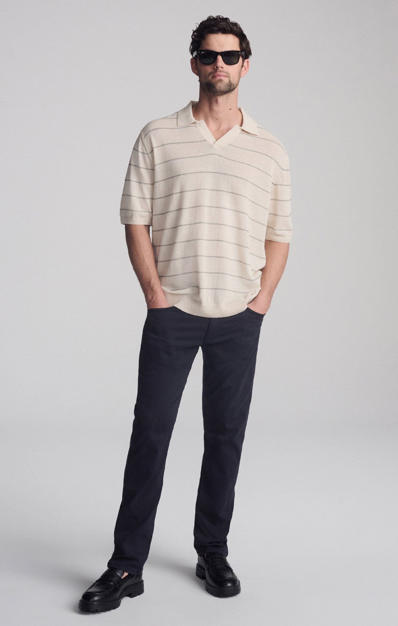 POLO COLLAR SHORT SLEEVE SWEATER IN ANTIQUE WHITE - Mavi Jeans