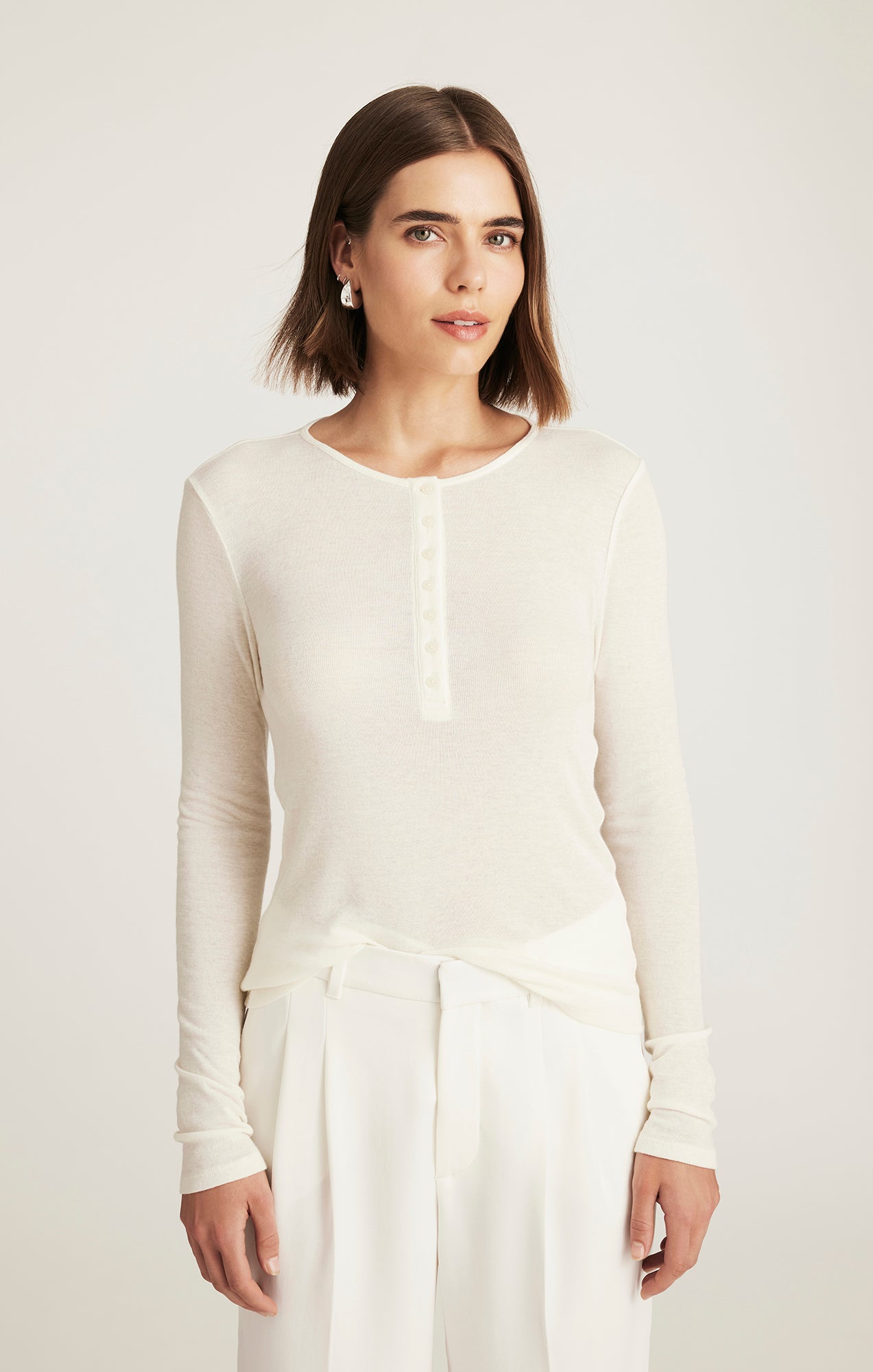 EDITION LONG SLEEVE HENLEY T-SHIRT IN MARSHMALLOW - Mavi Jeans