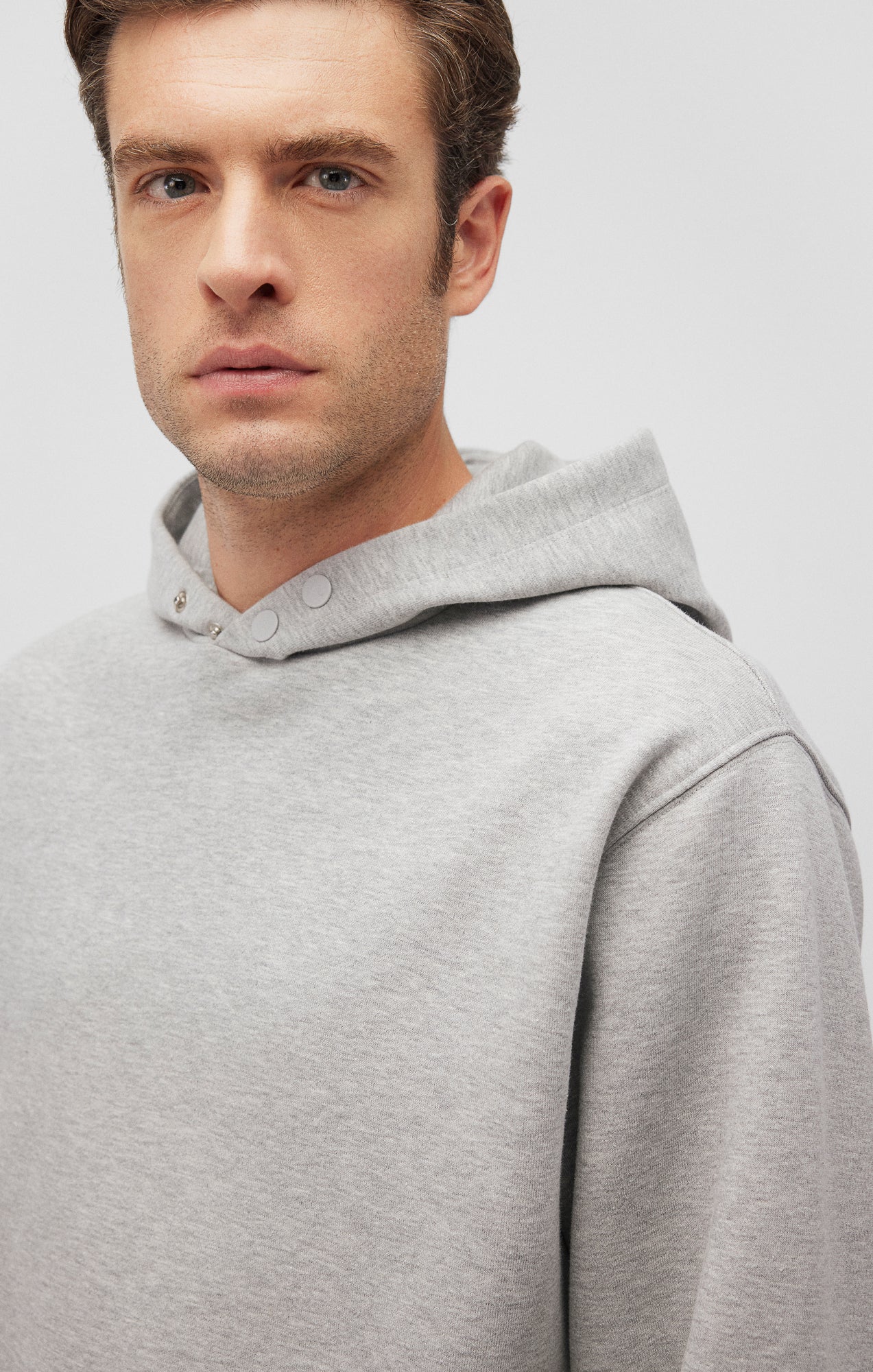 Mavi Men s Snap Button Hoodie In Light Grey Melange